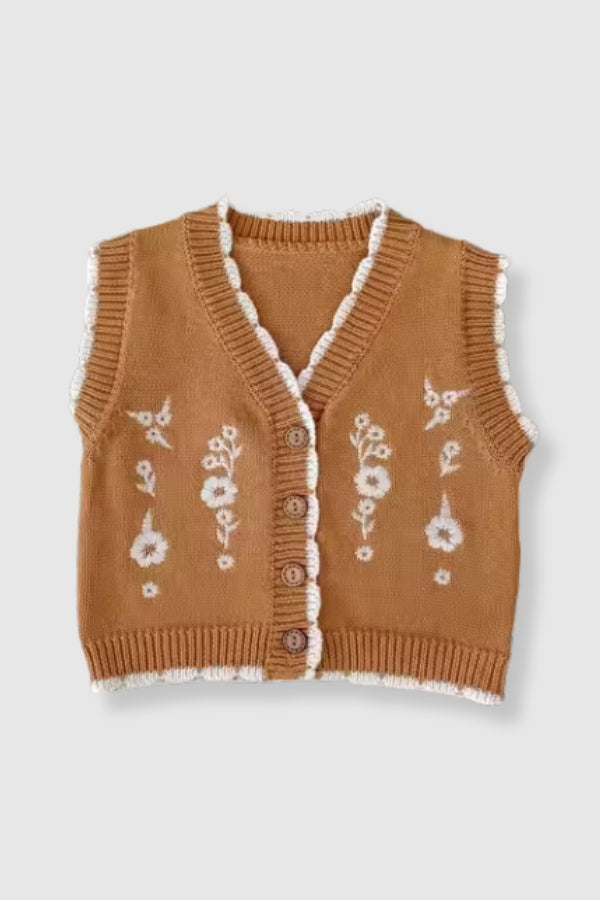 Floral Cotton Knit Sweater Vest