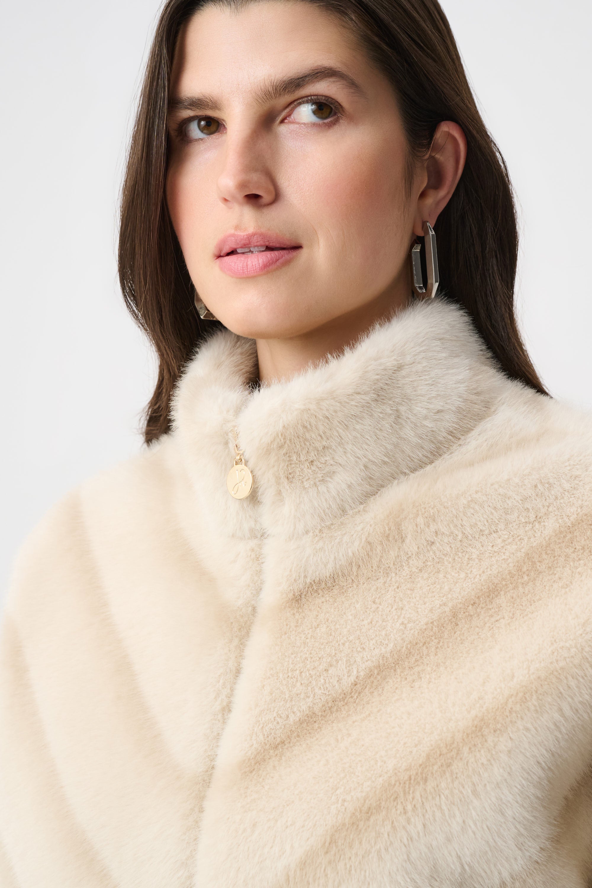 Chevron Print Faux Fur Jacket