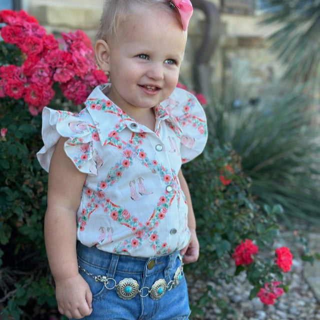 Floral Boot Pearl Snap Onesie