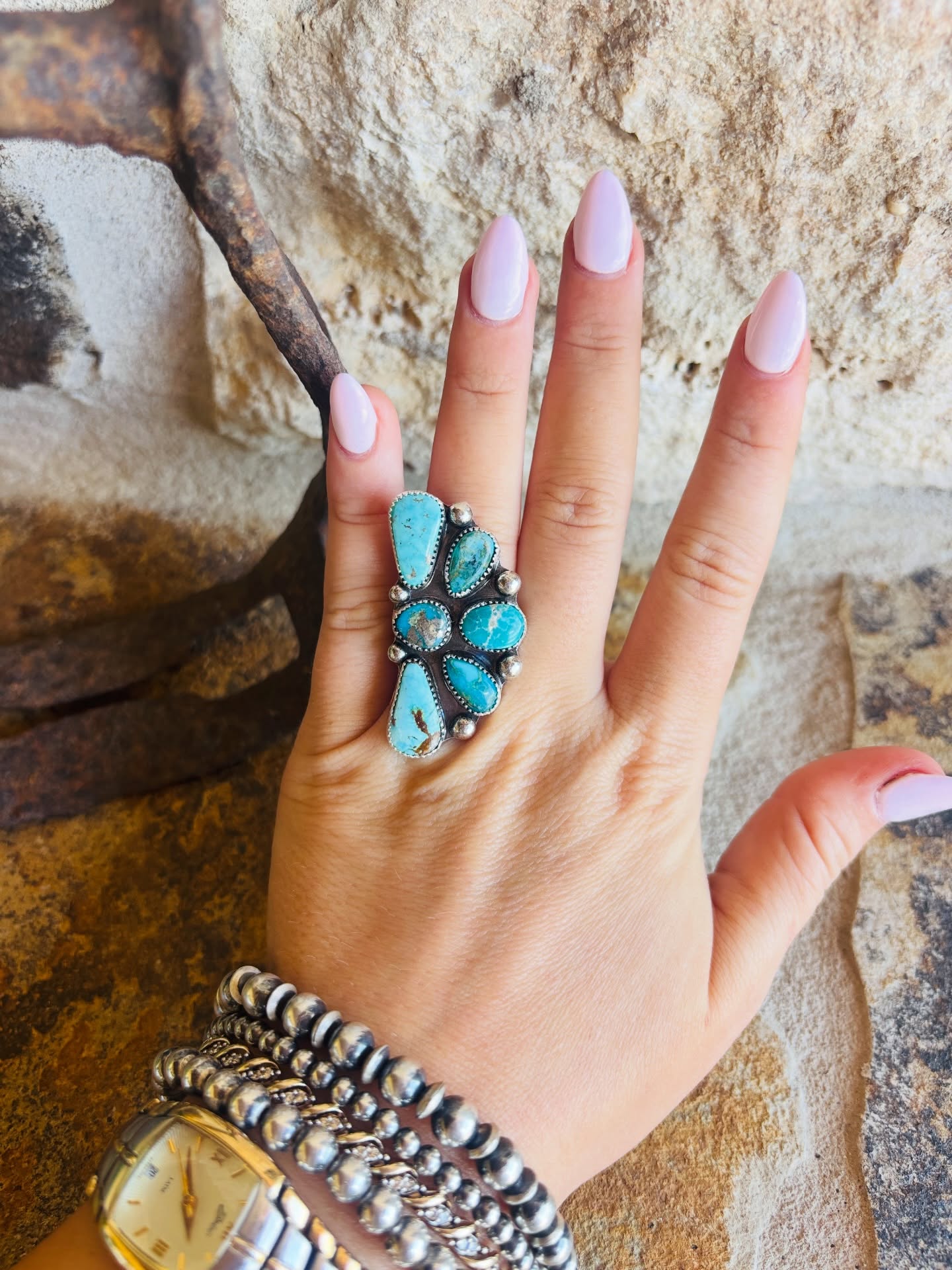 Half Cluster Turquoise Ring