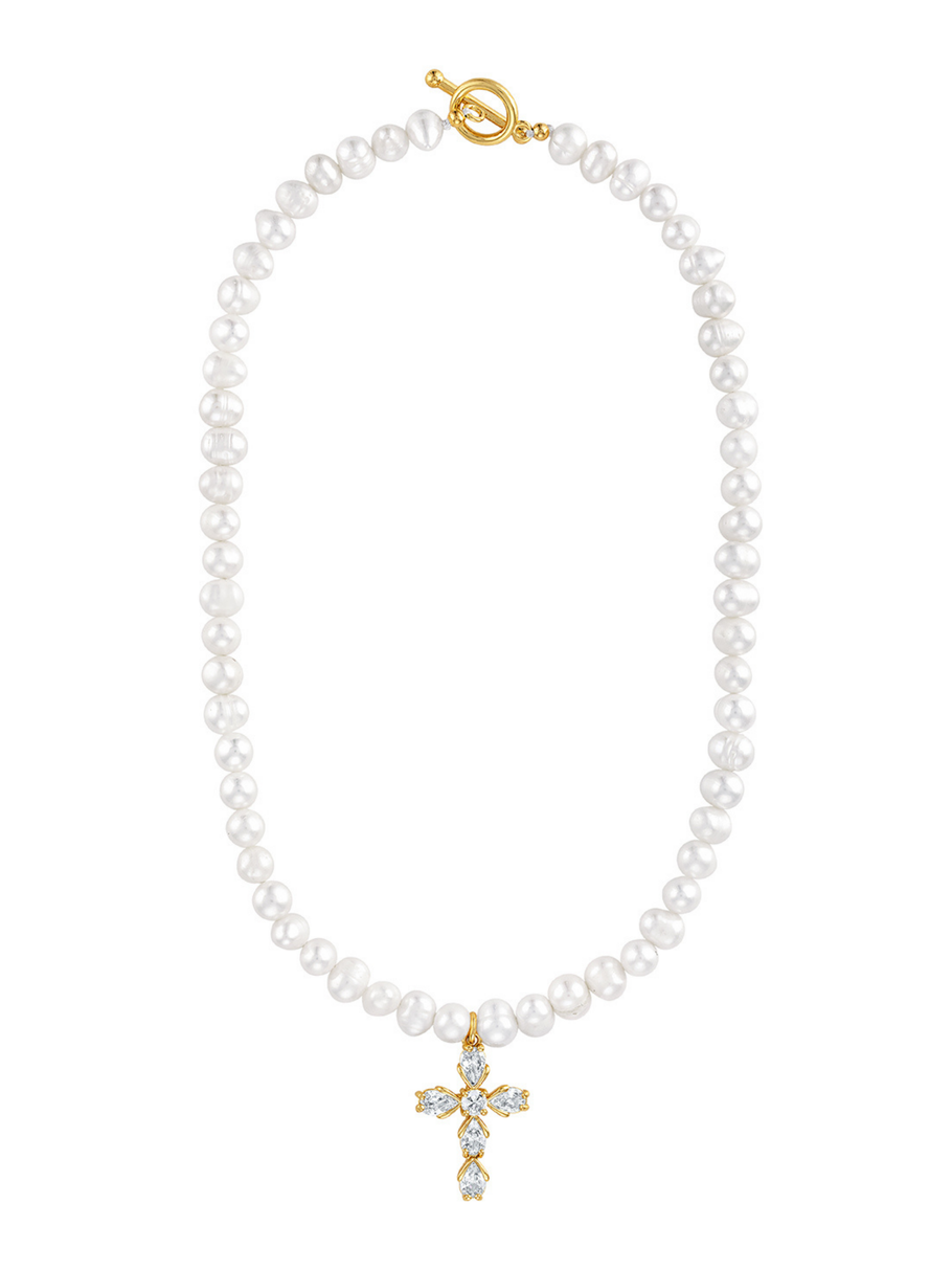 Bellena Pearl Cross Necklace
