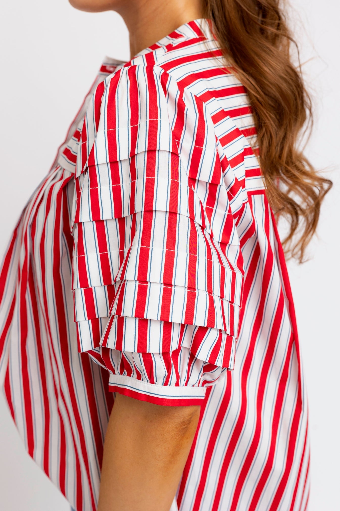 Stripe "America" Pleat Sleeve Top