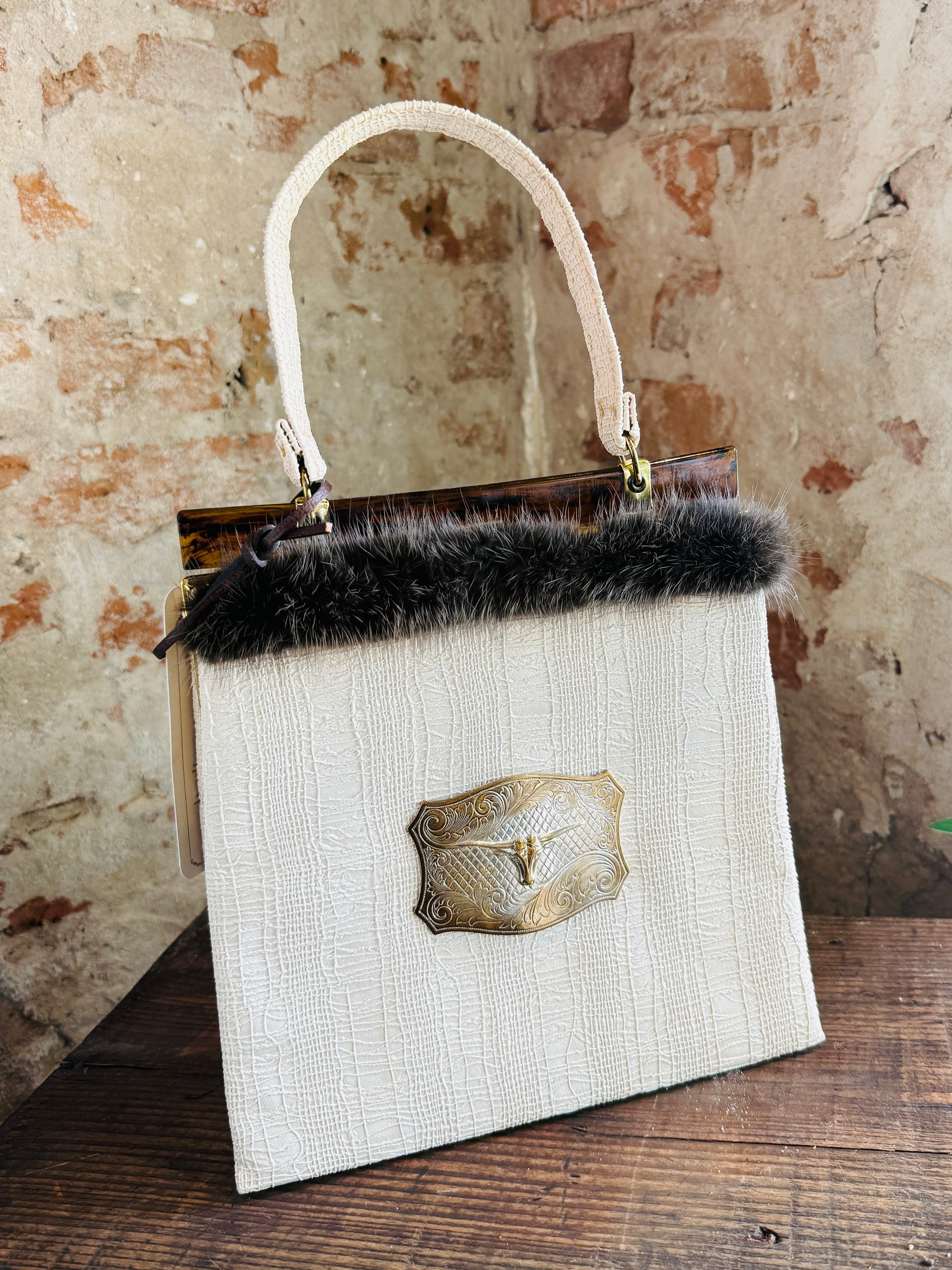Vintage White Longhorn Purse