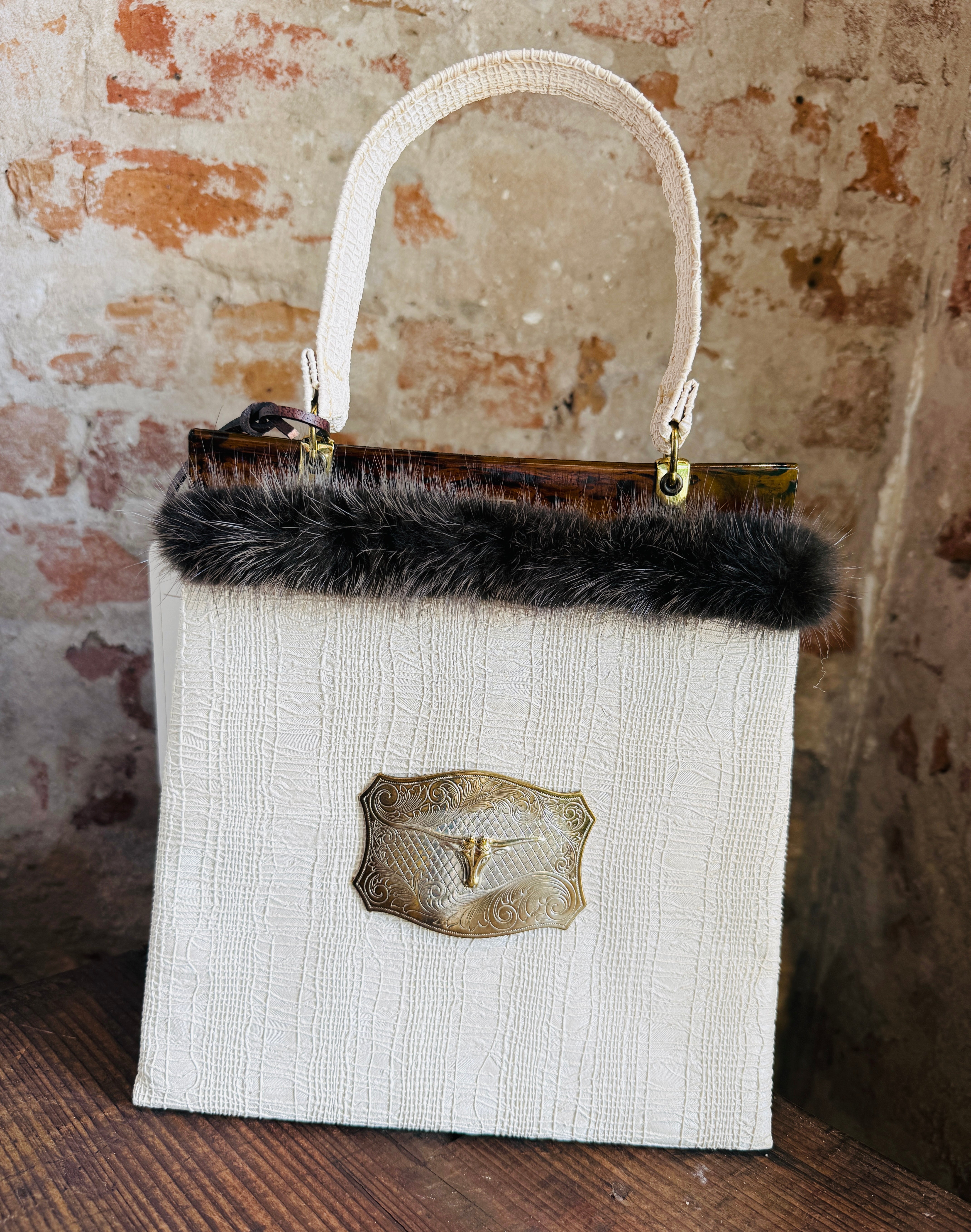 Vintage White Longhorn Purse