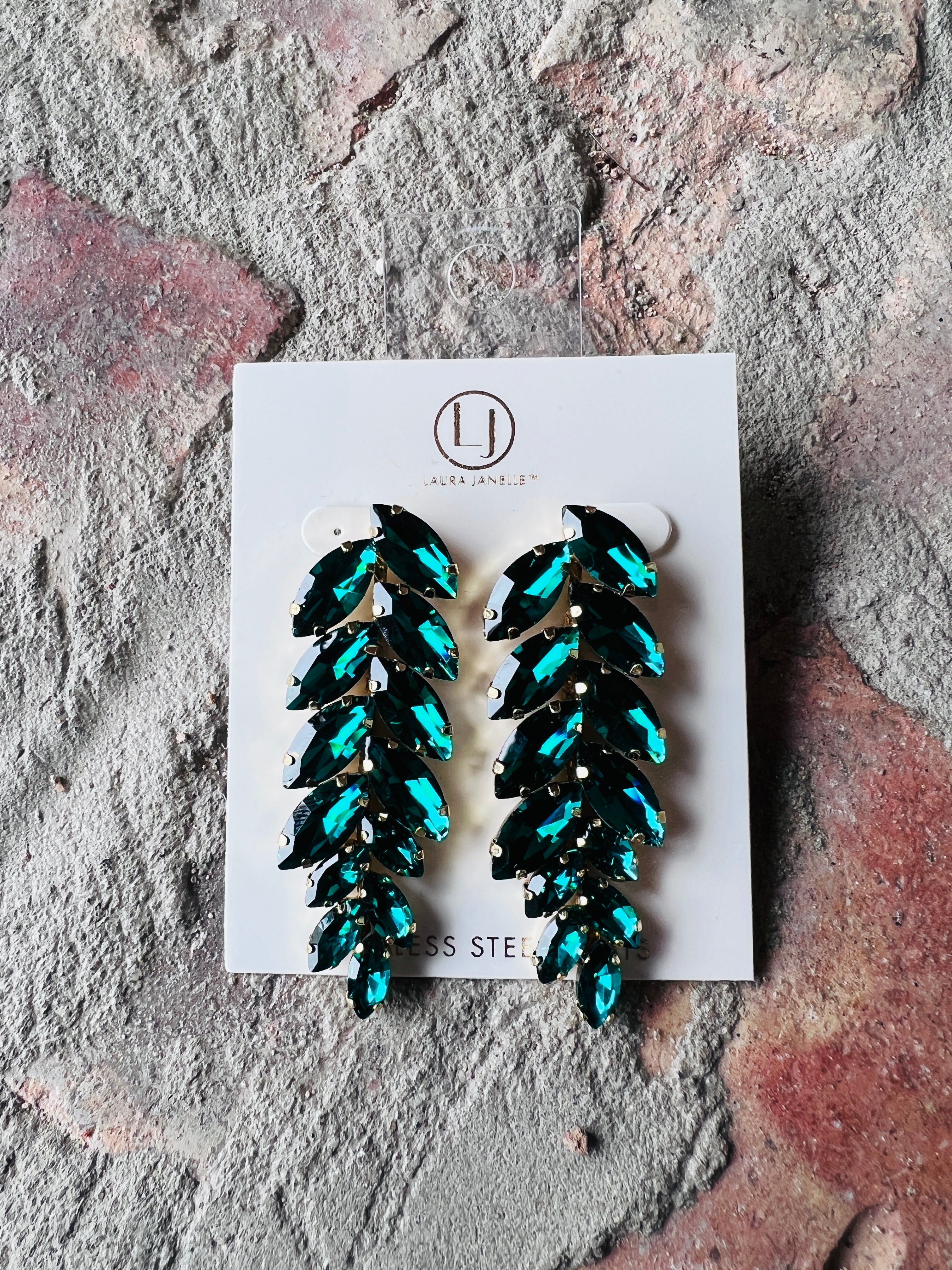 Gemstone Leaf Drop Earrings
