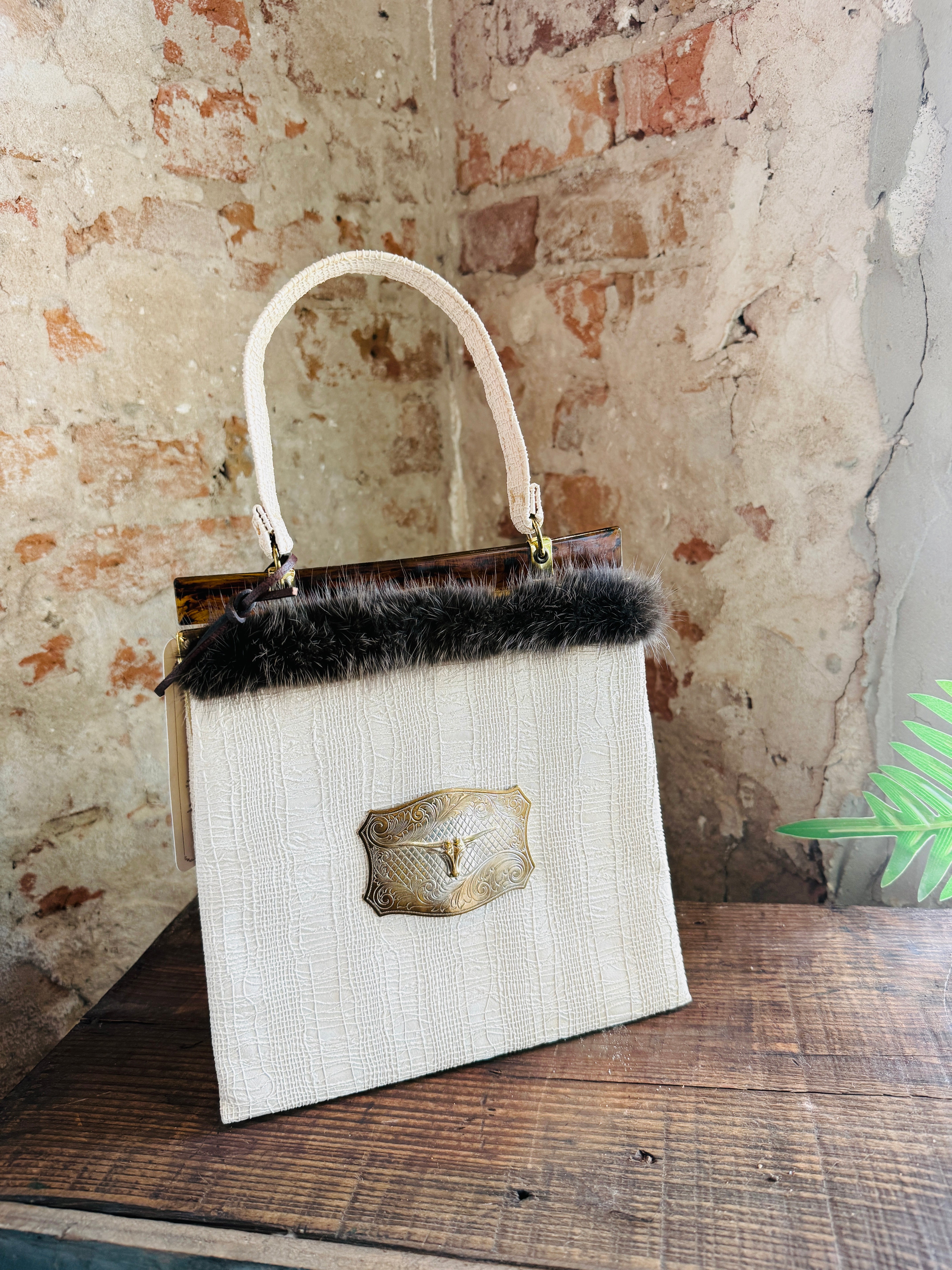 Vintage White Longhorn Purse