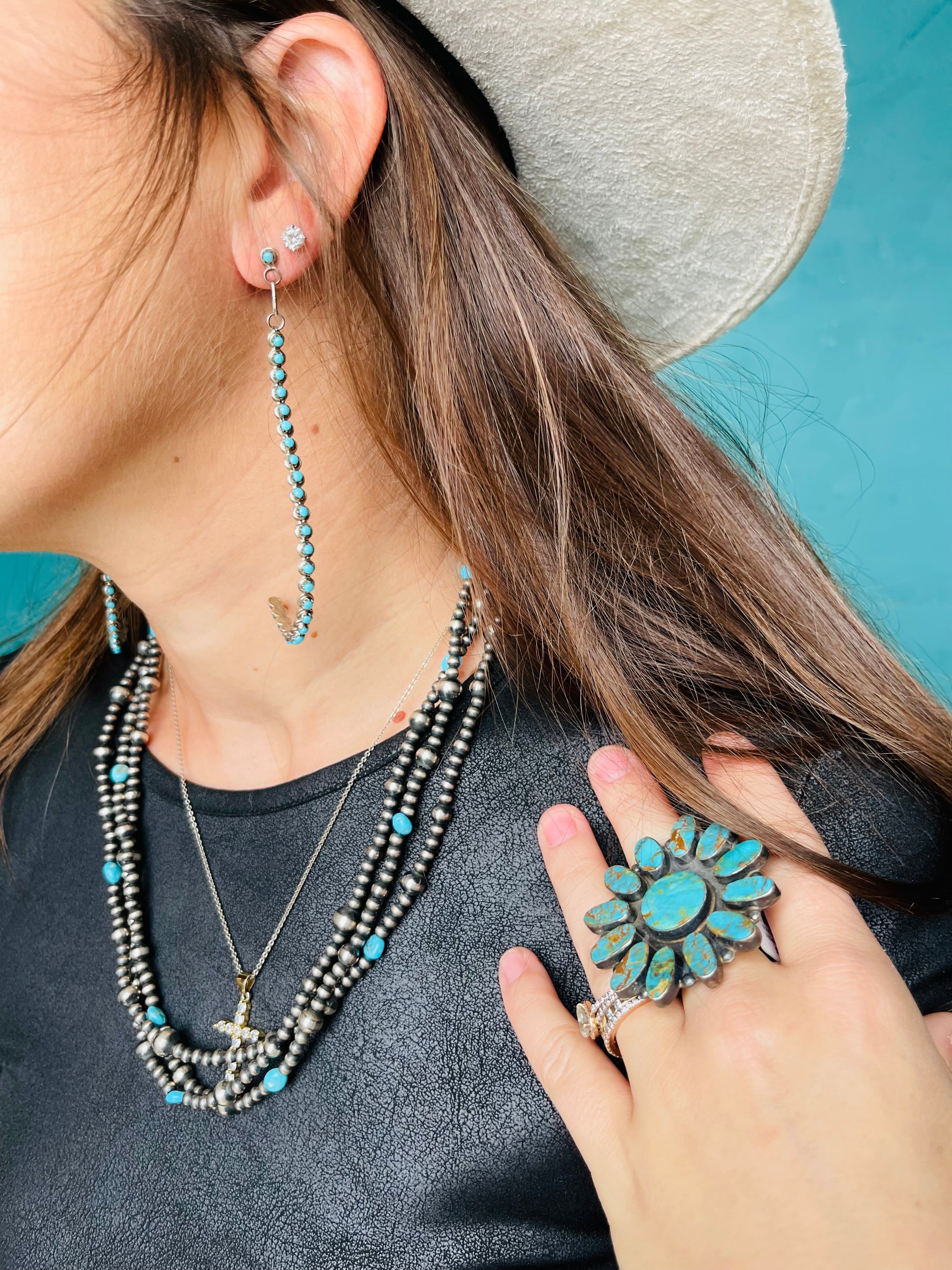 12 Turquoise Stone Flower Ring