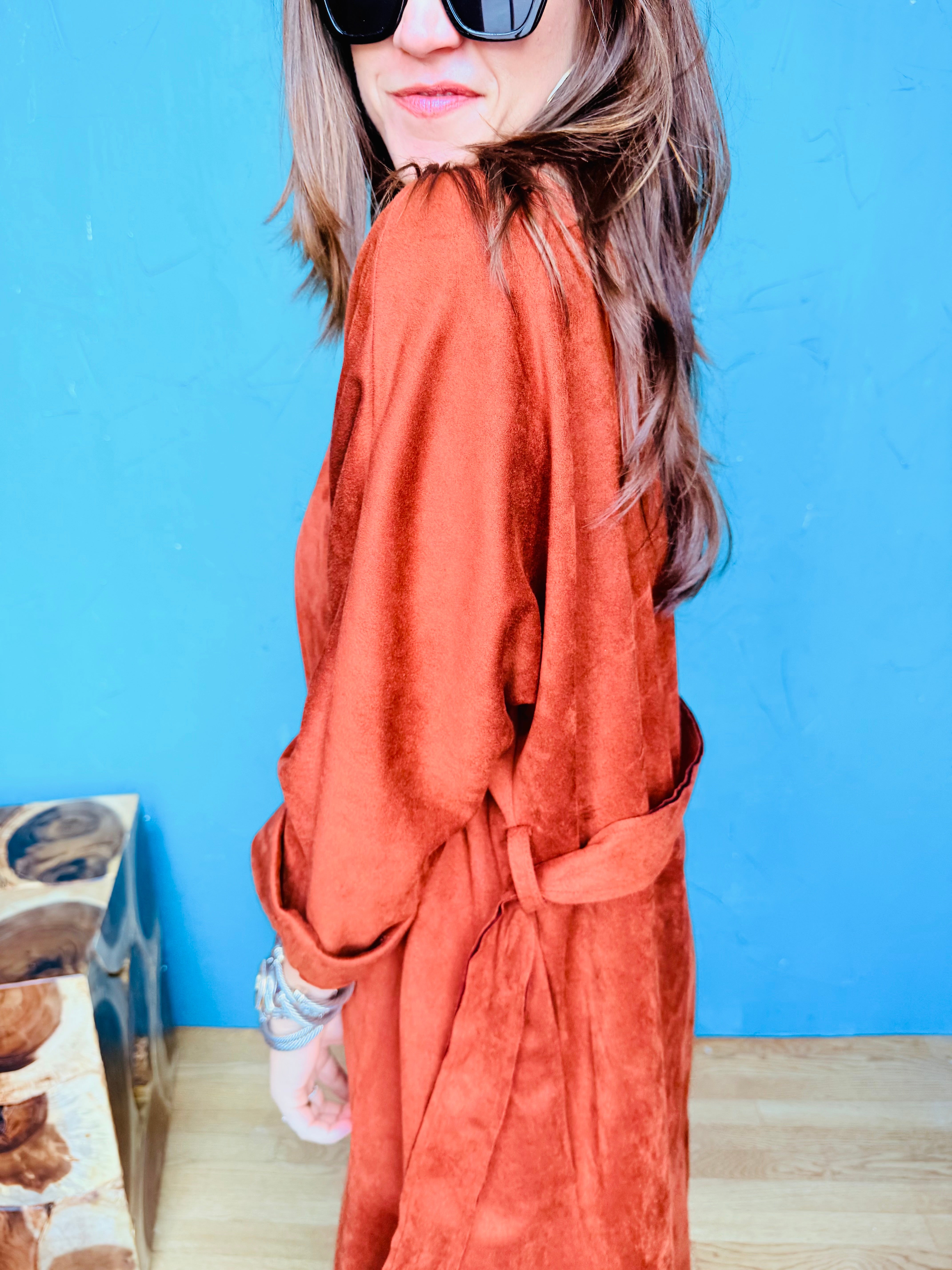 Cinnamon Suede Jacket With Tie