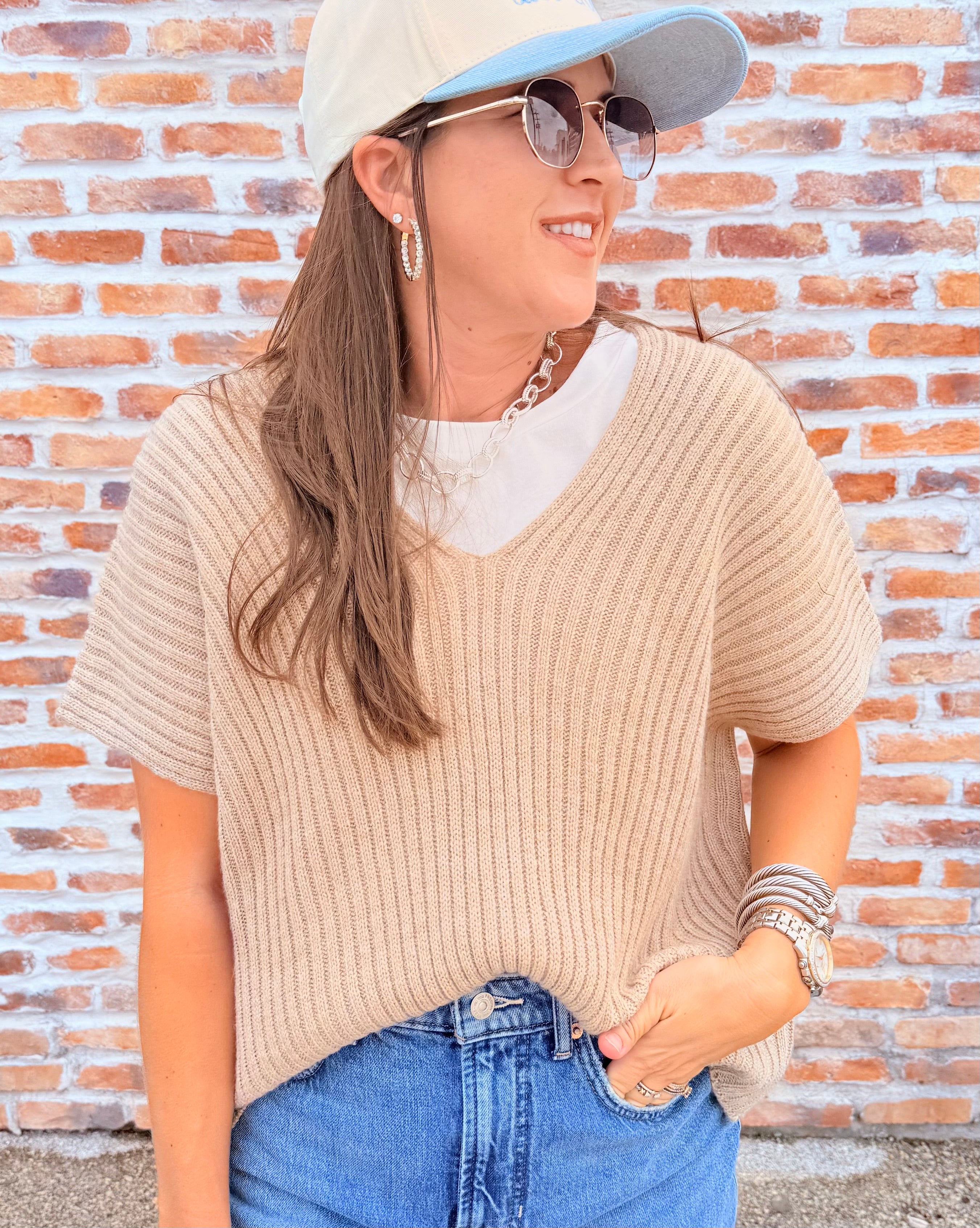 Short Sleeve Scoop Neck Sweater