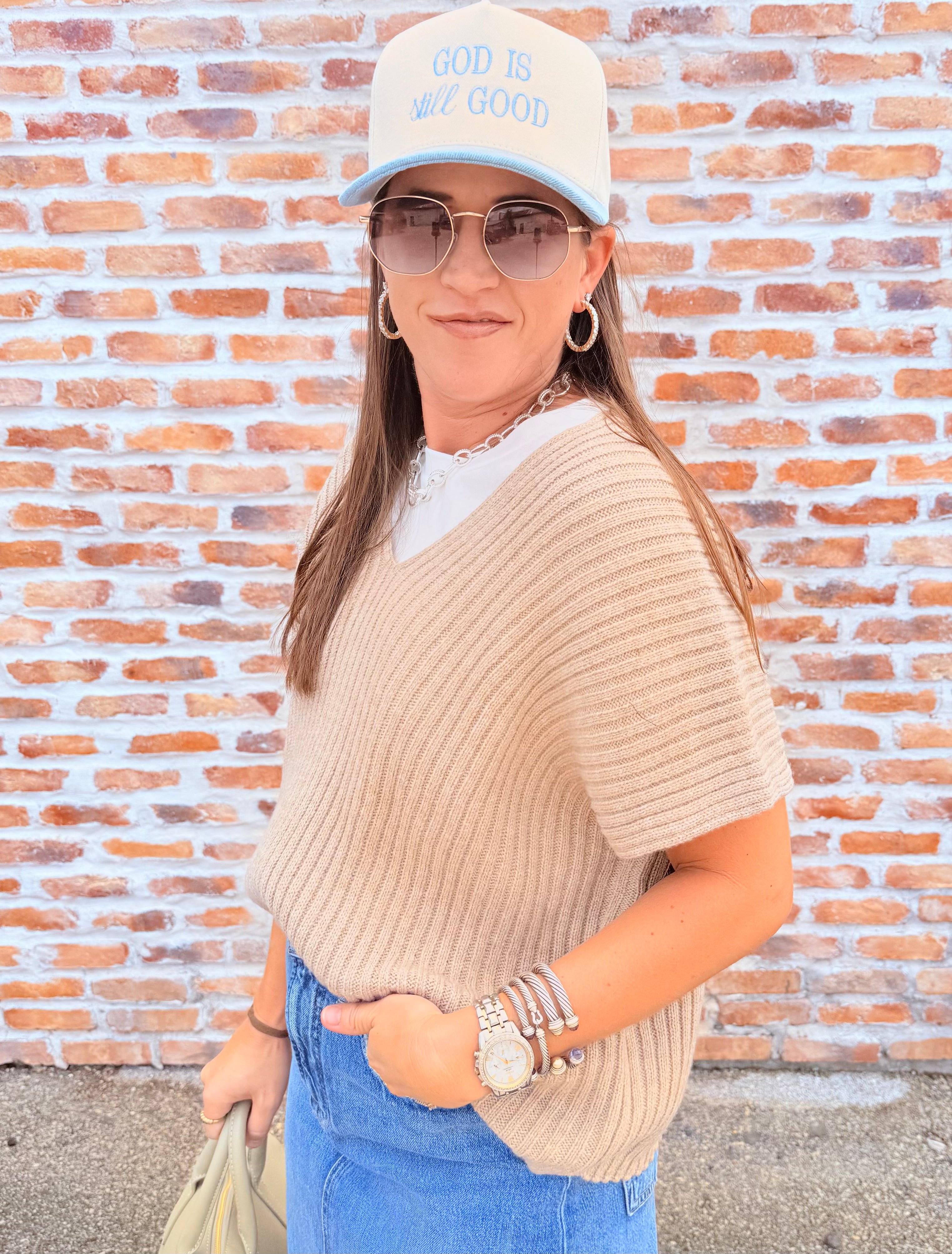 Short Sleeve Scoop Neck Sweater