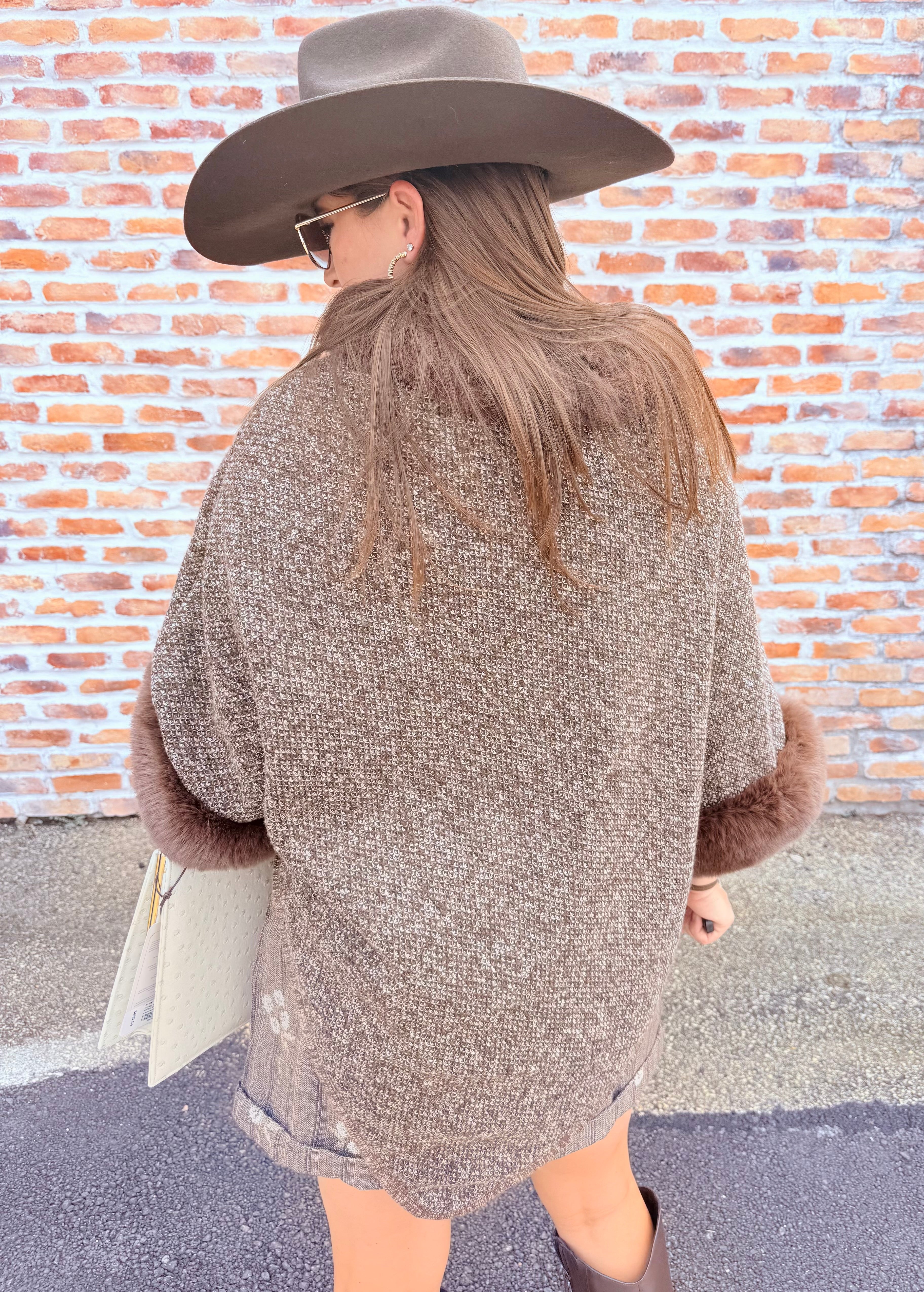 Vegan Fur Collared Poncho