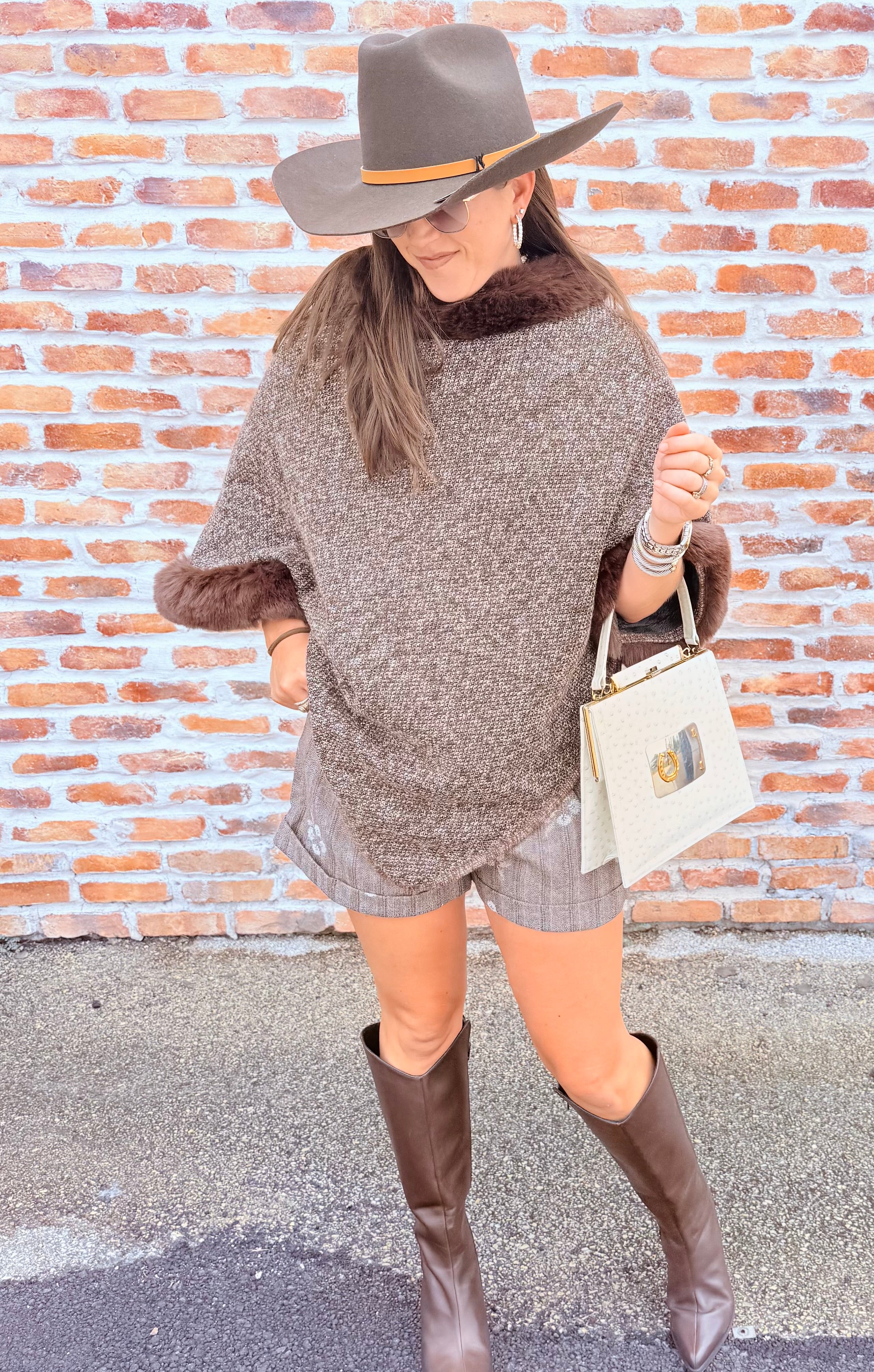 Vegan Fur Collared Poncho