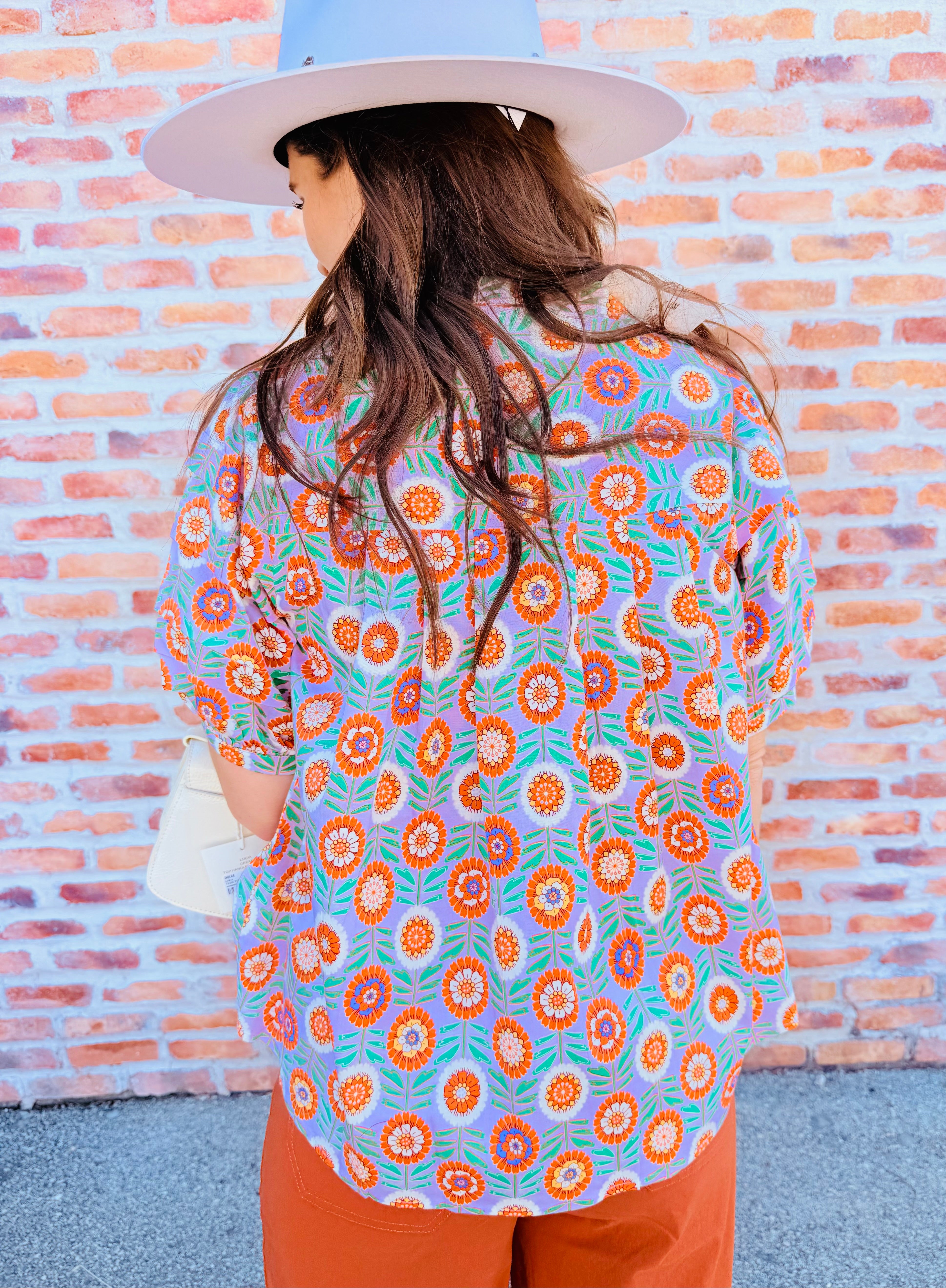 Floral Button Pleat Sleeve Top