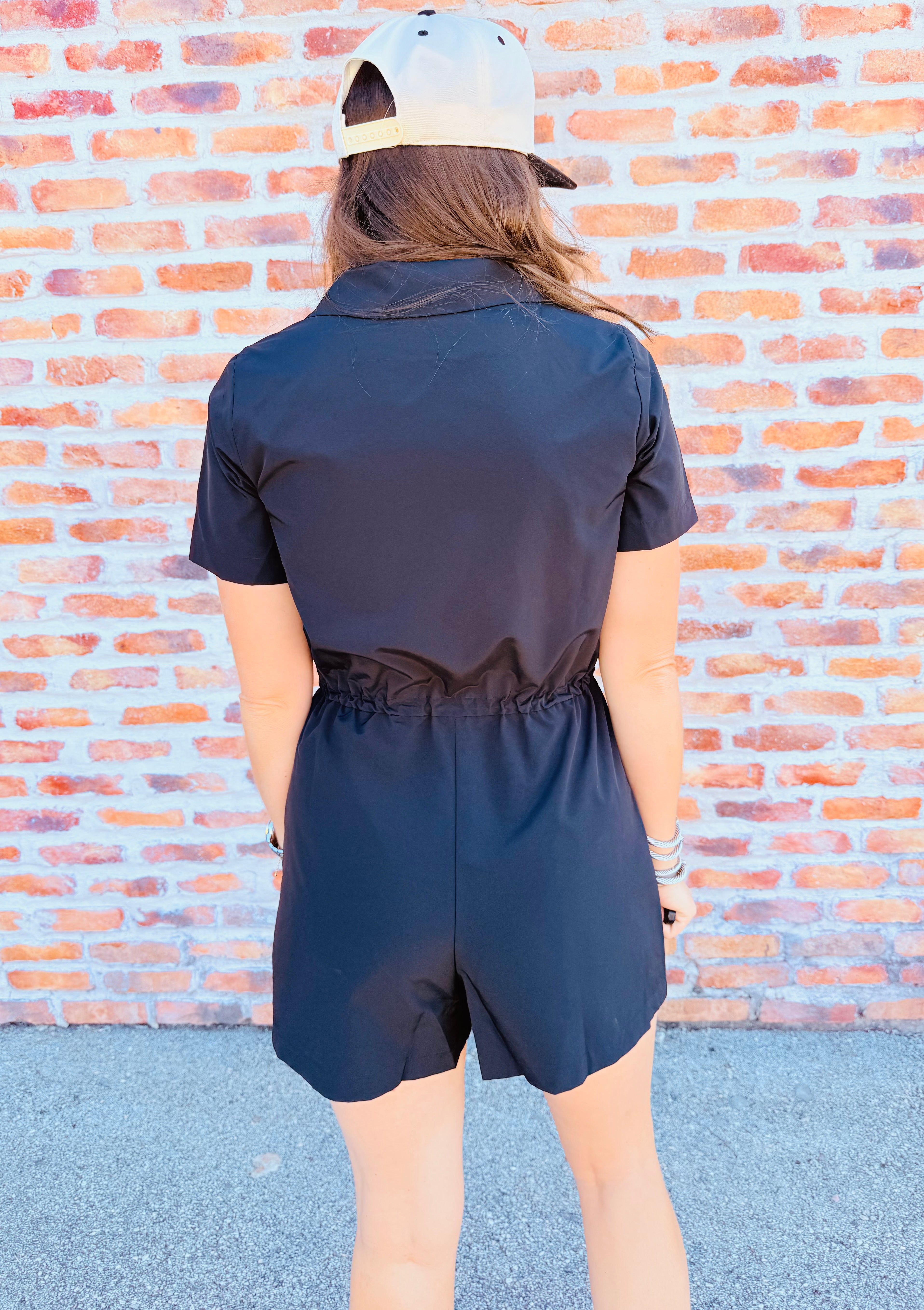 Solid Cinch Waist Romper