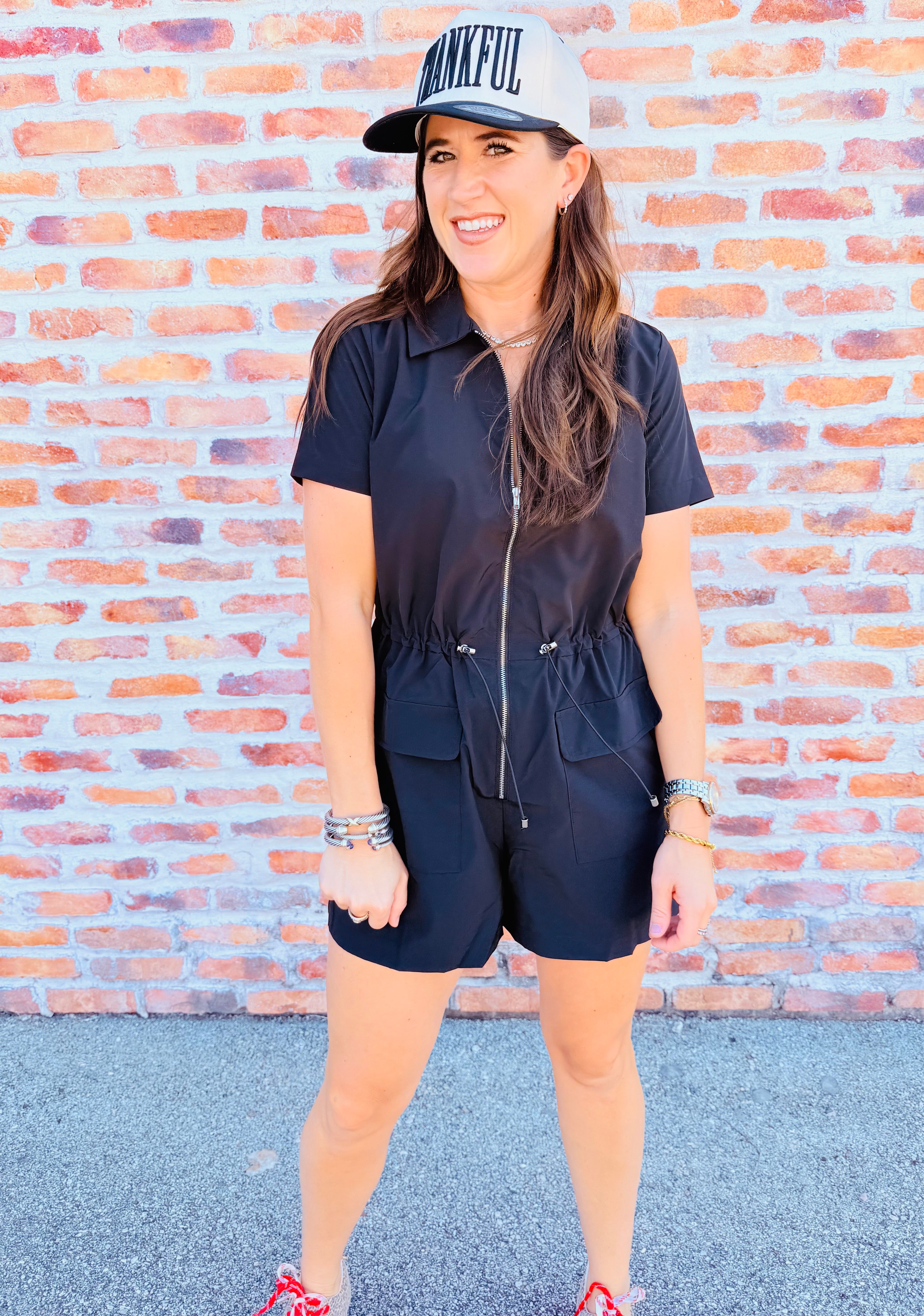 Solid Cinch Waist Romper