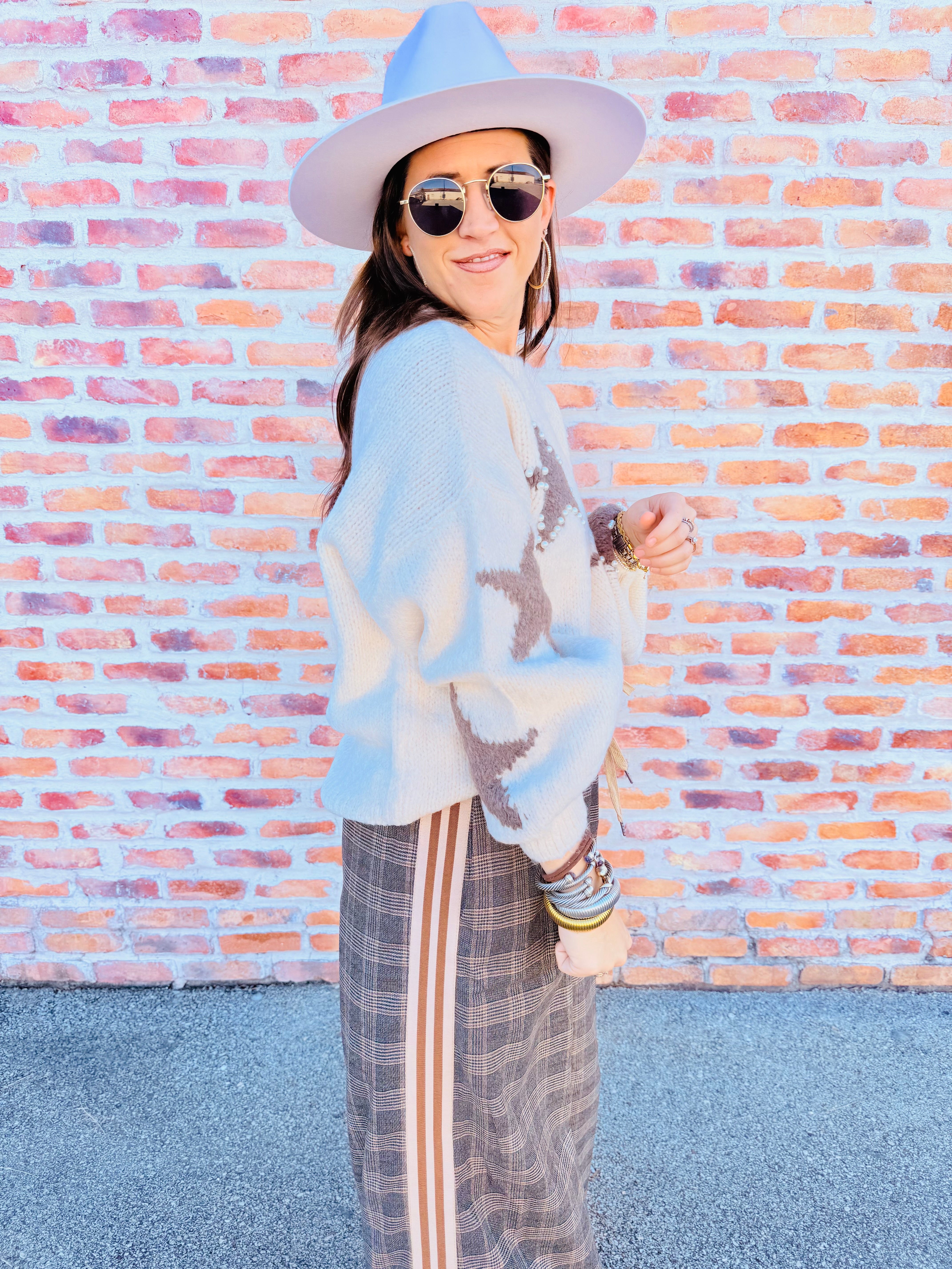 Plaid Stripe Wide Leg Pant