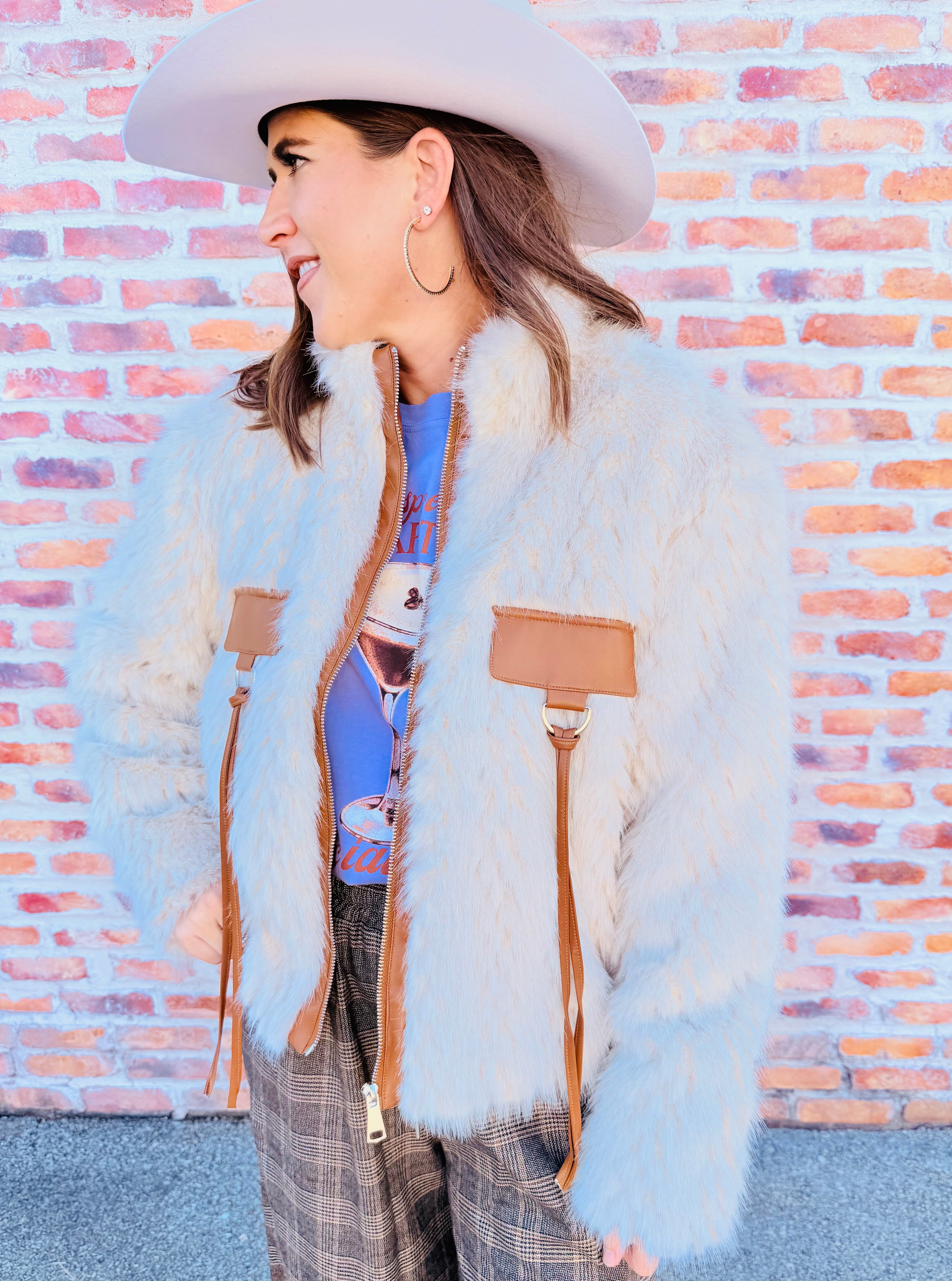 Faux Fur Leather Accent Jacket