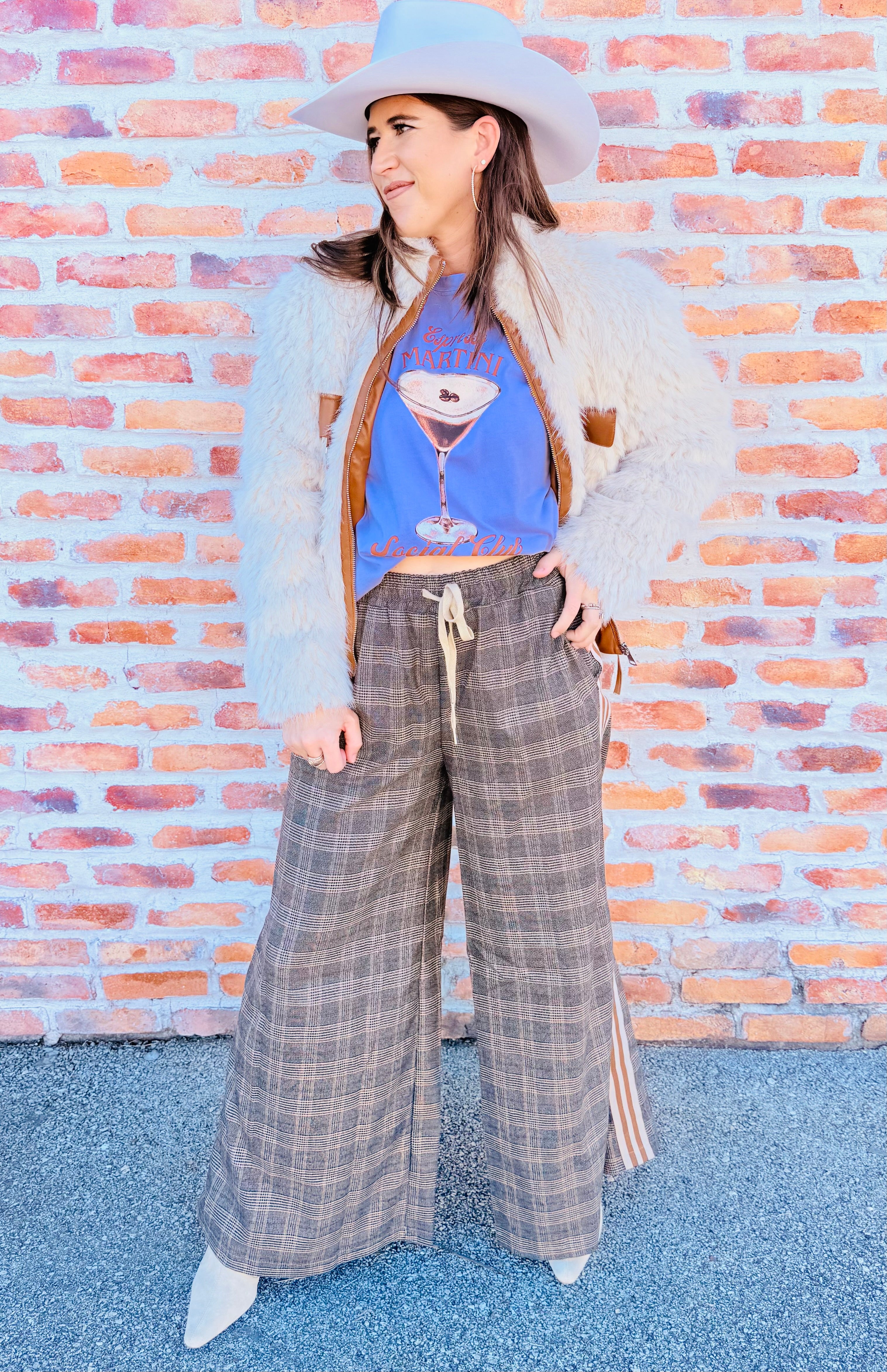 Plaid Stripe Wide Leg Pant