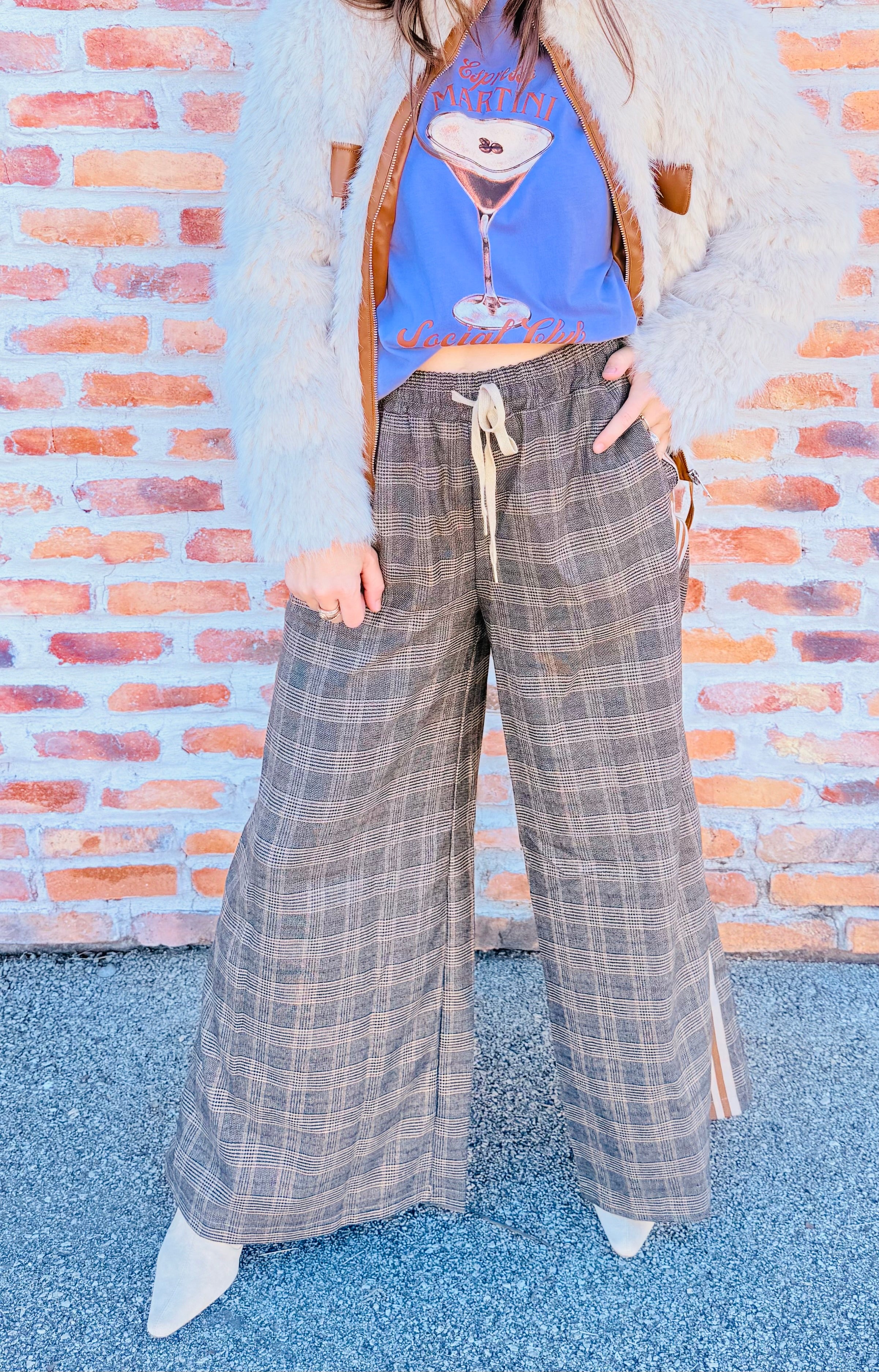 Plaid Stripe Wide Leg Pant