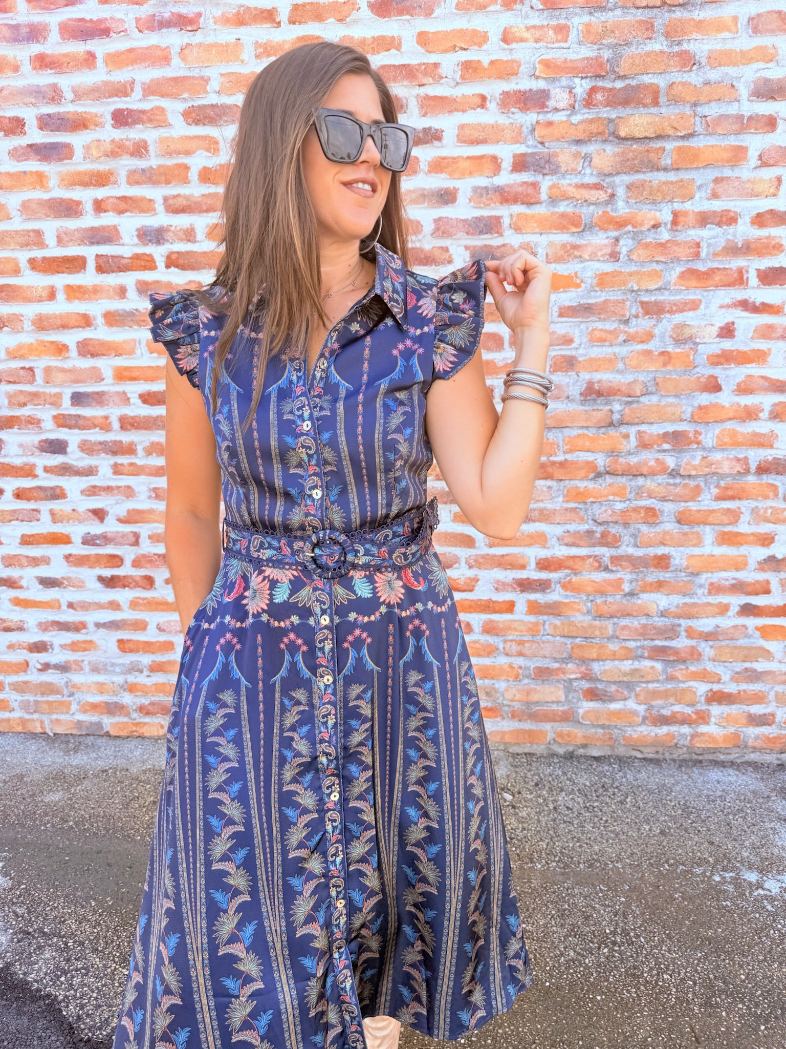 Karly Ruffled Shirt Midi Dress