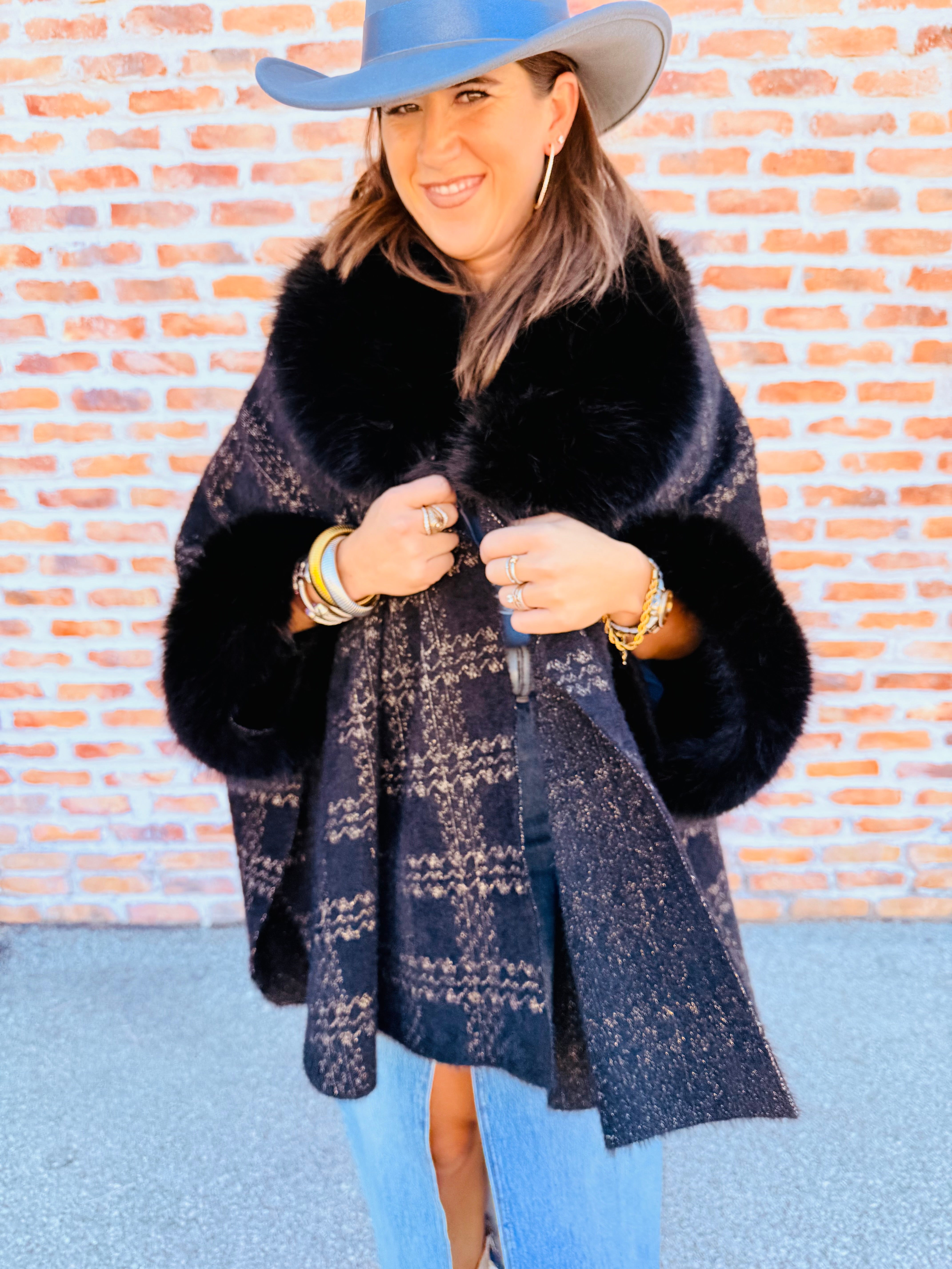 Plaid Faux Fur Cape
