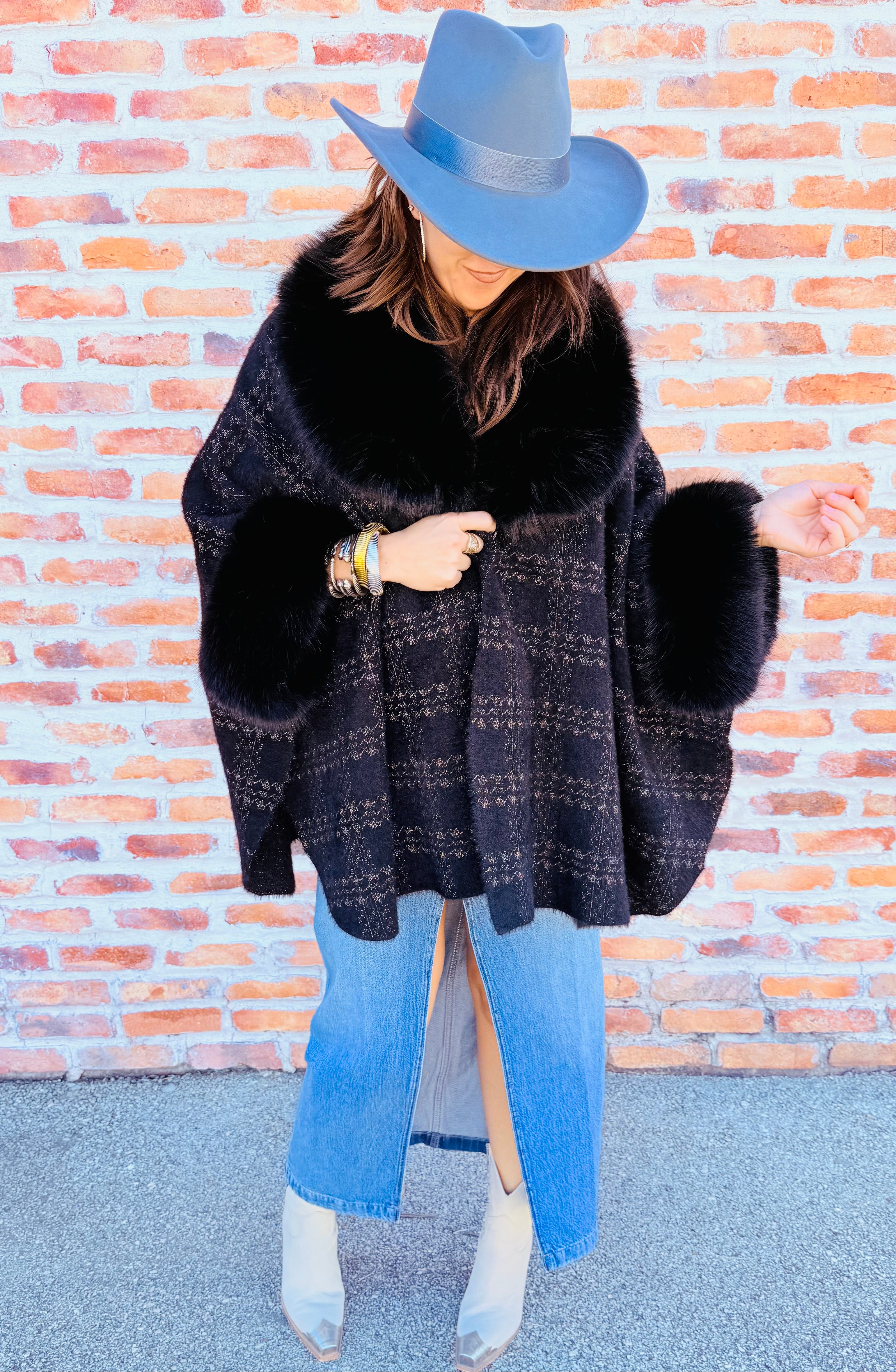 Plaid Faux Fur Cape