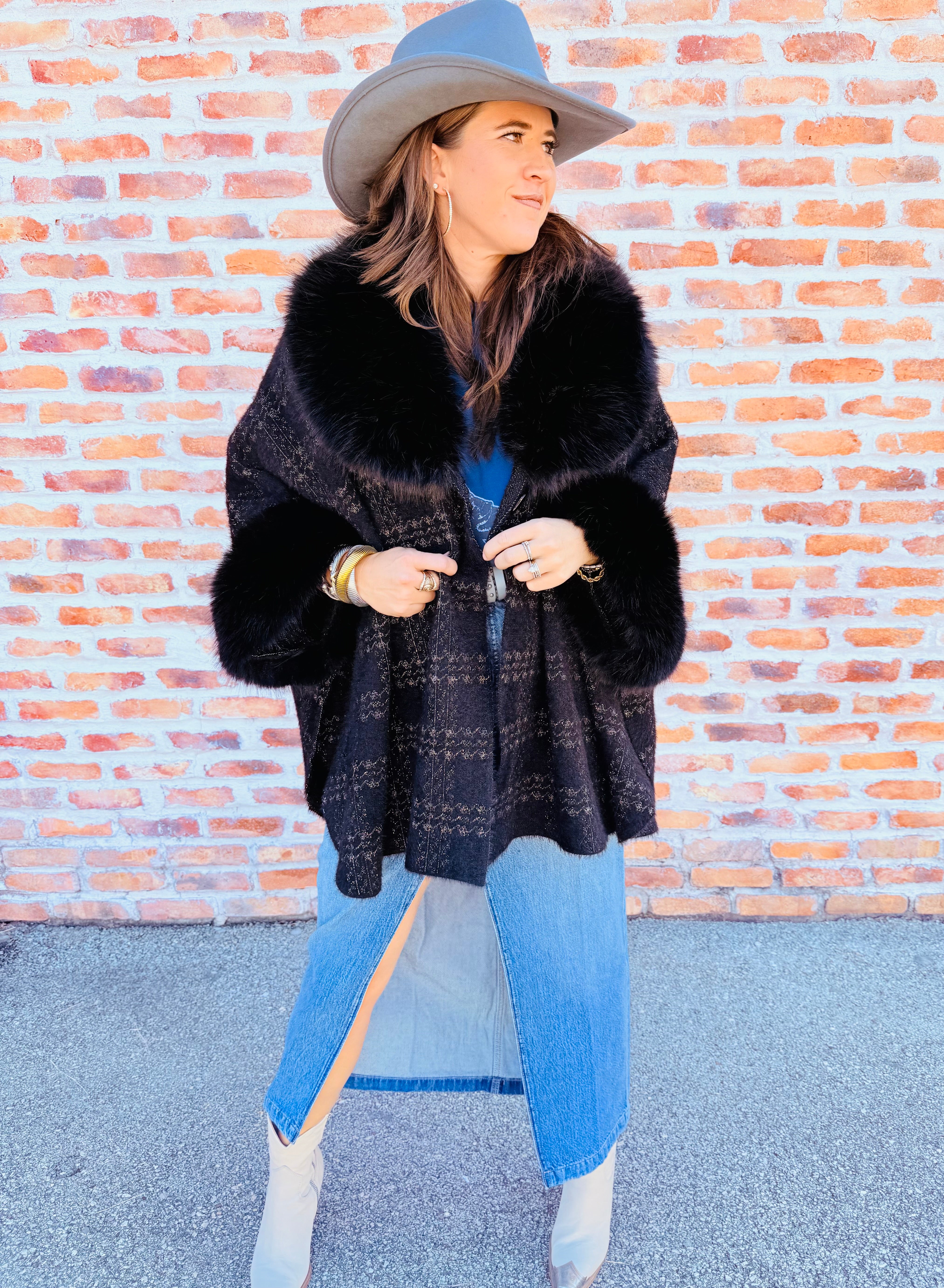 Plaid Faux Fur Cape