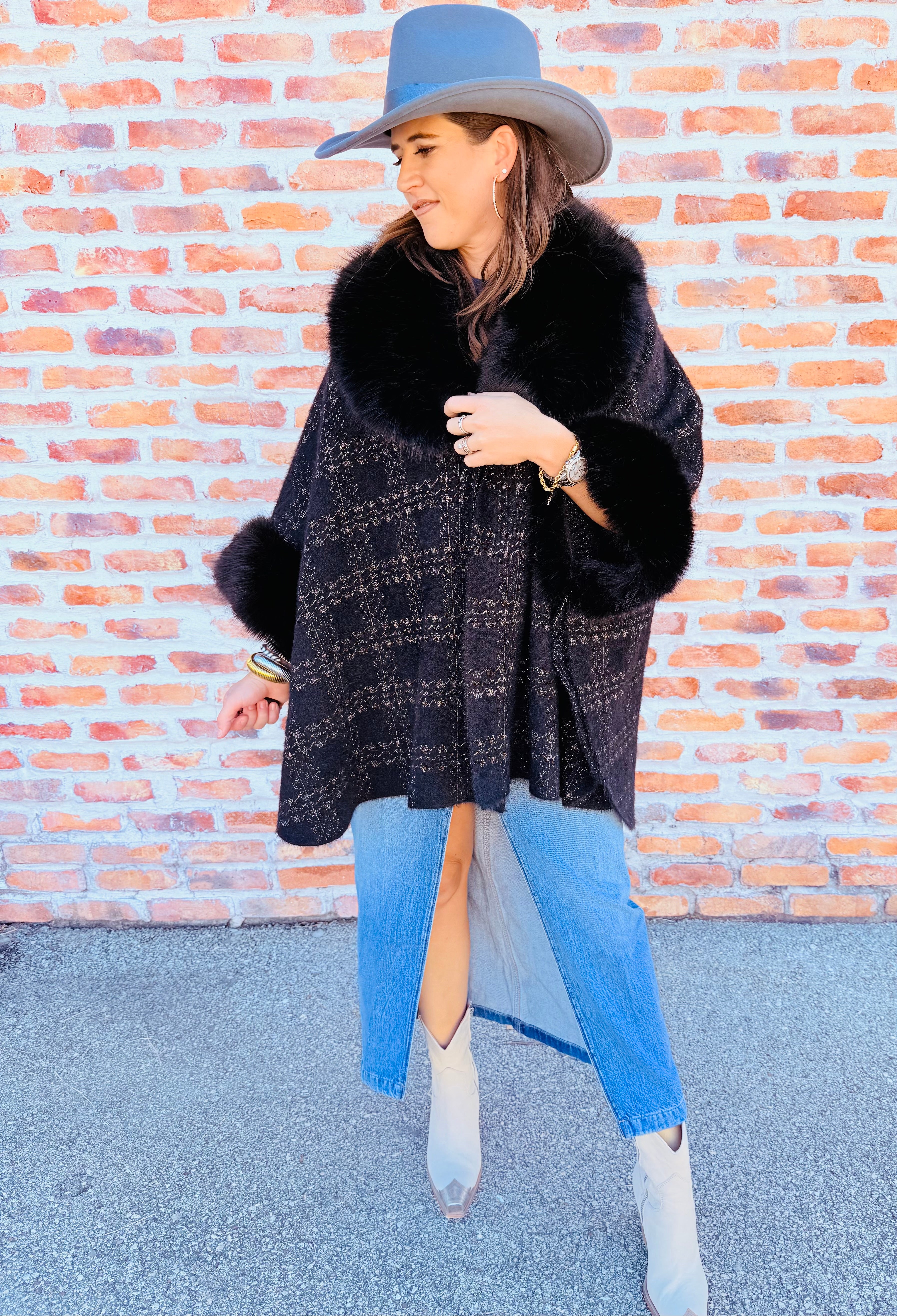 Plaid Faux Fur Cape