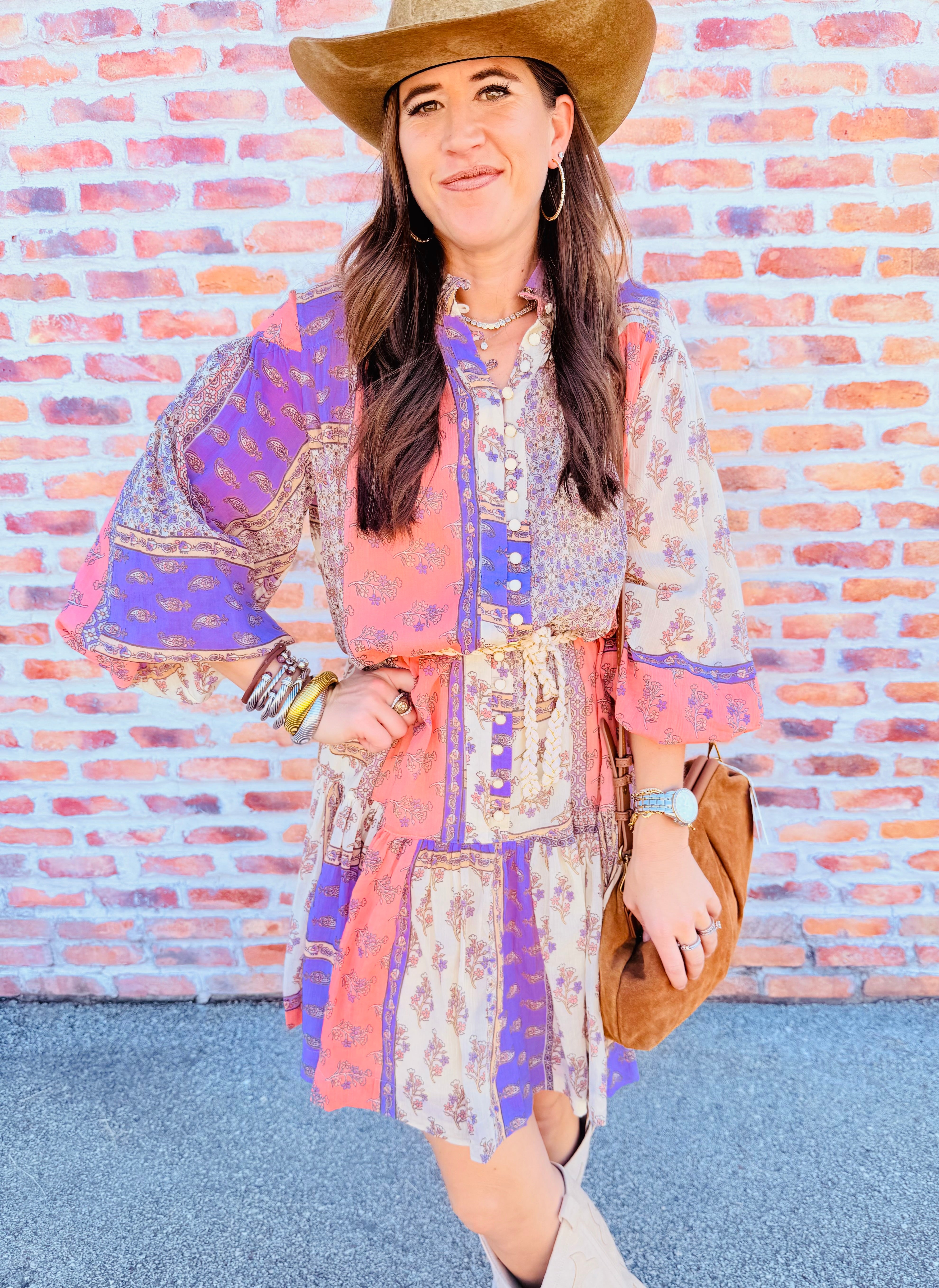 Floral Boho Button Dress W/Tie