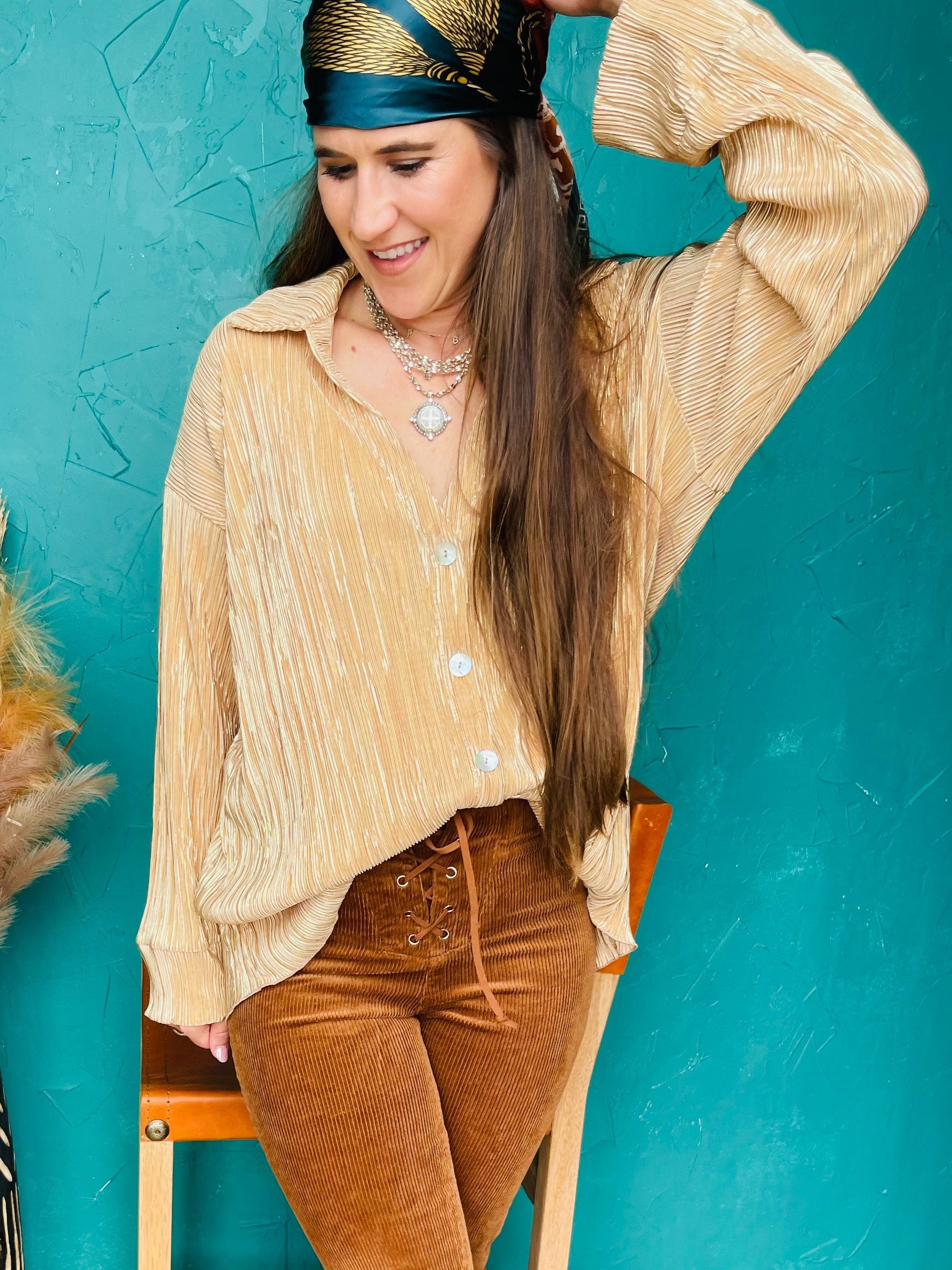 Everywhere Gold Pleat Top