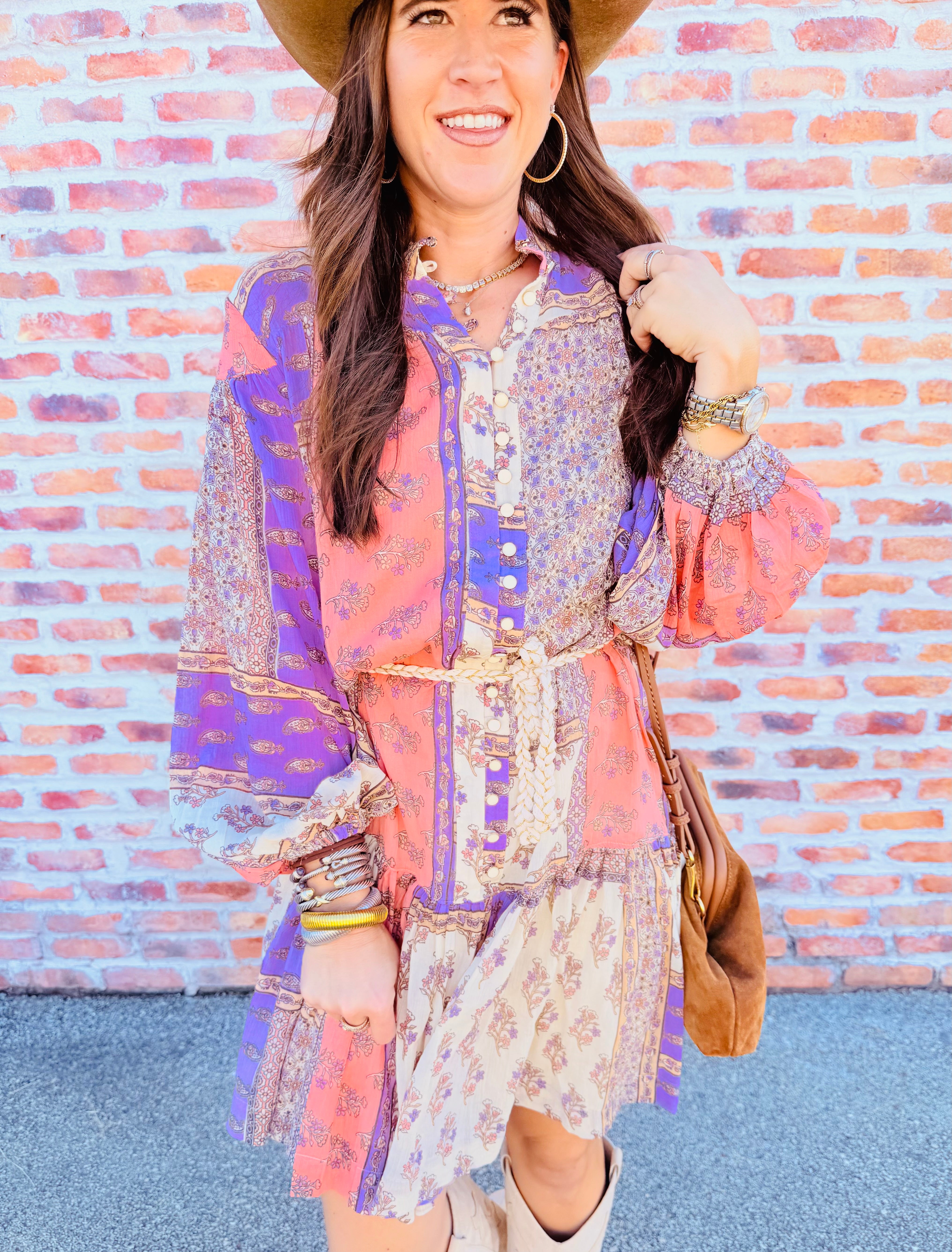 Floral Boho Button Dress W/Tie