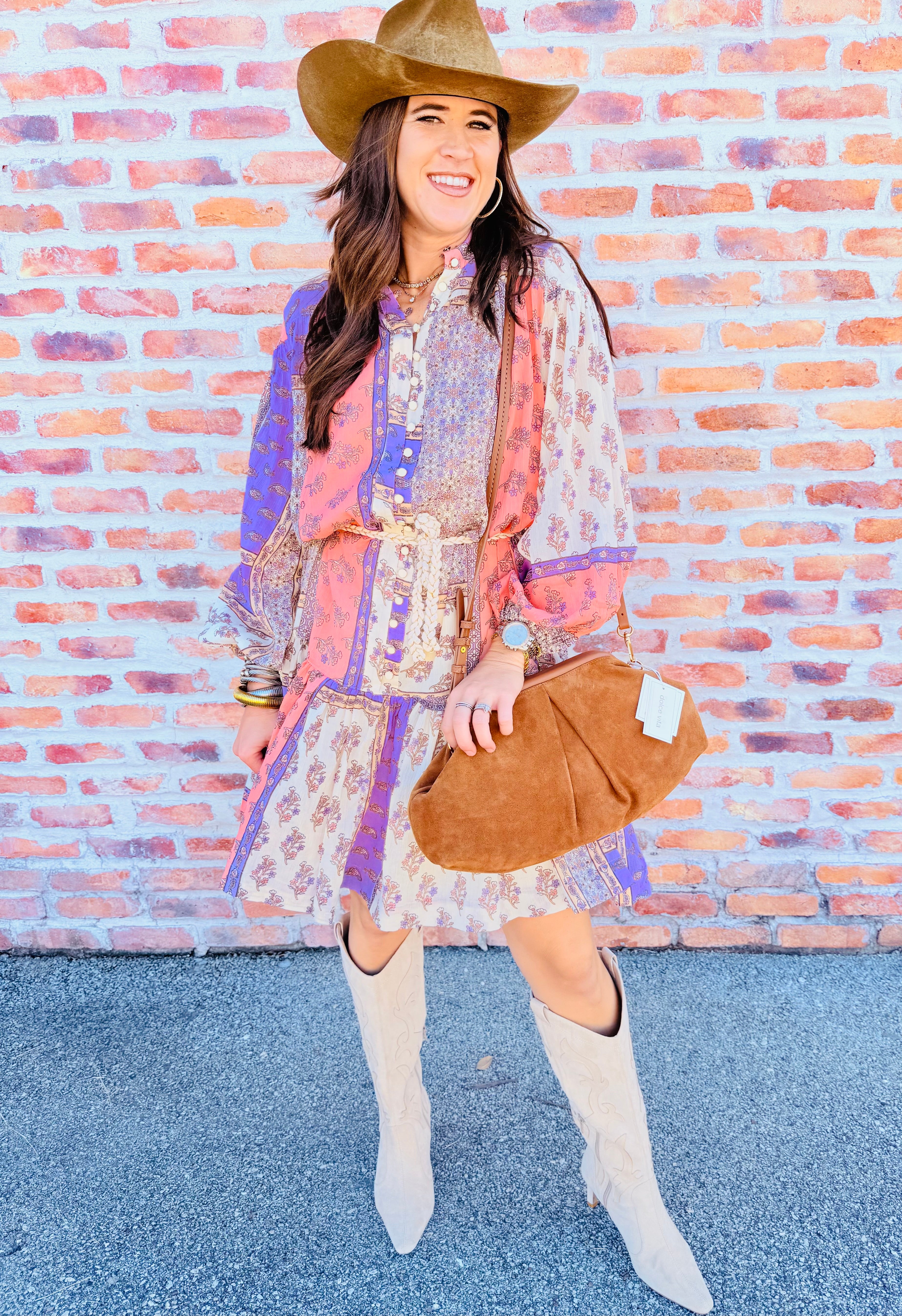 Floral Boho Button Dress W/Tie