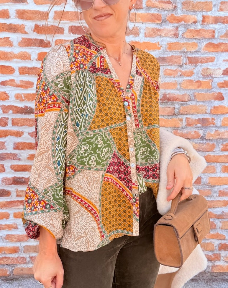 Button Front V-Neck Top