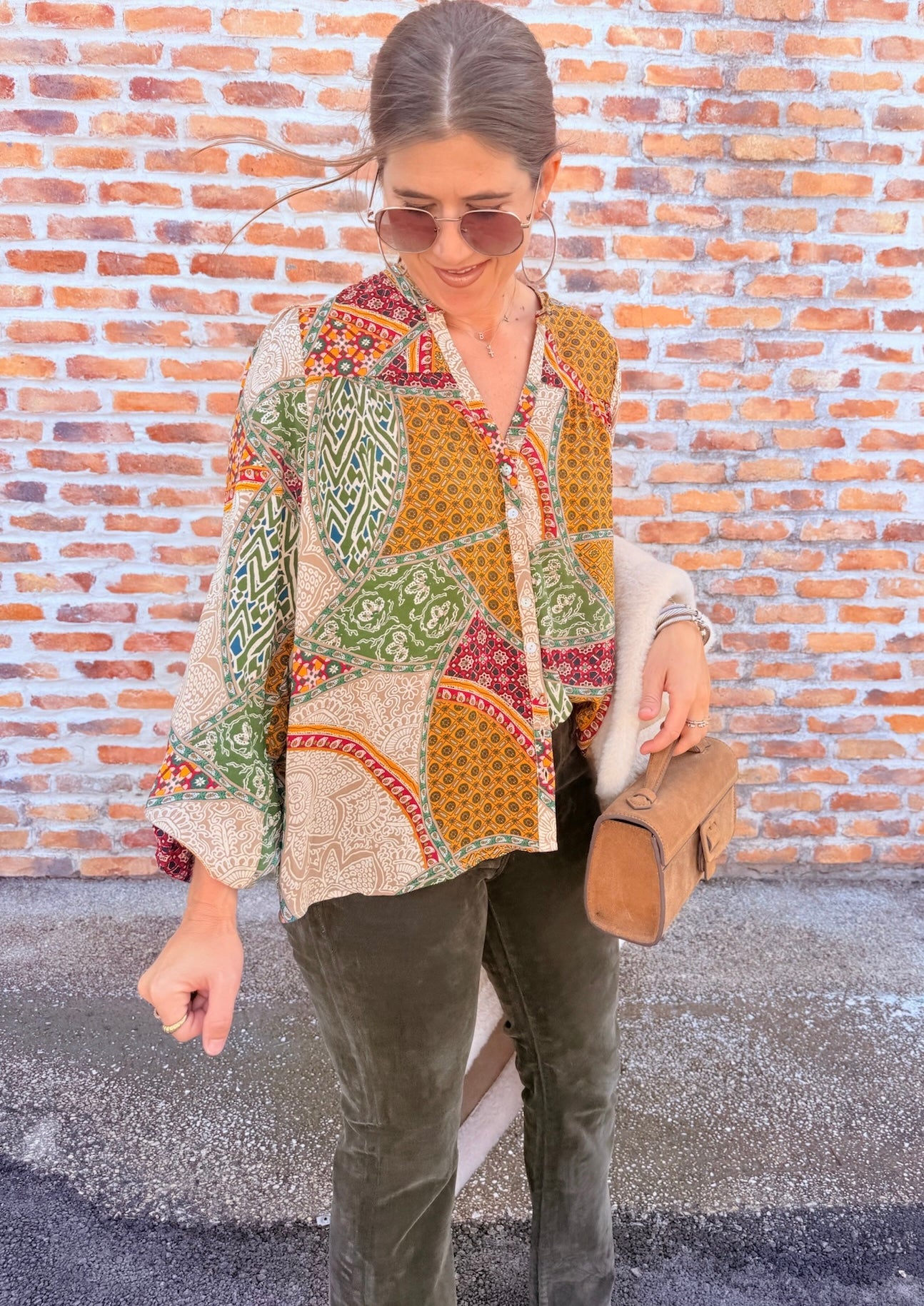 Button Front V-Neck Top