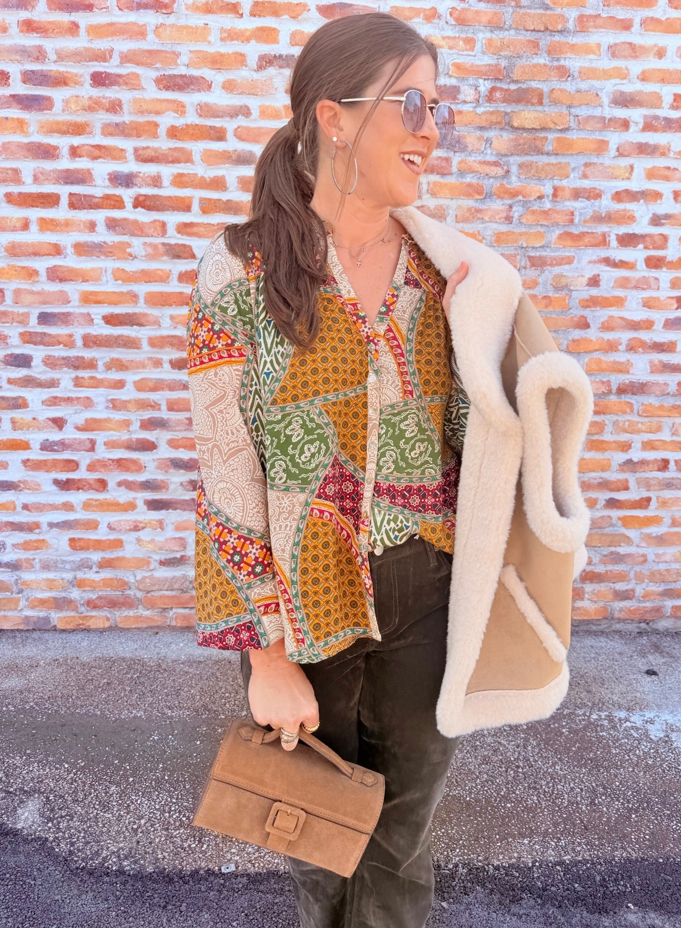 Button Front V-Neck Top