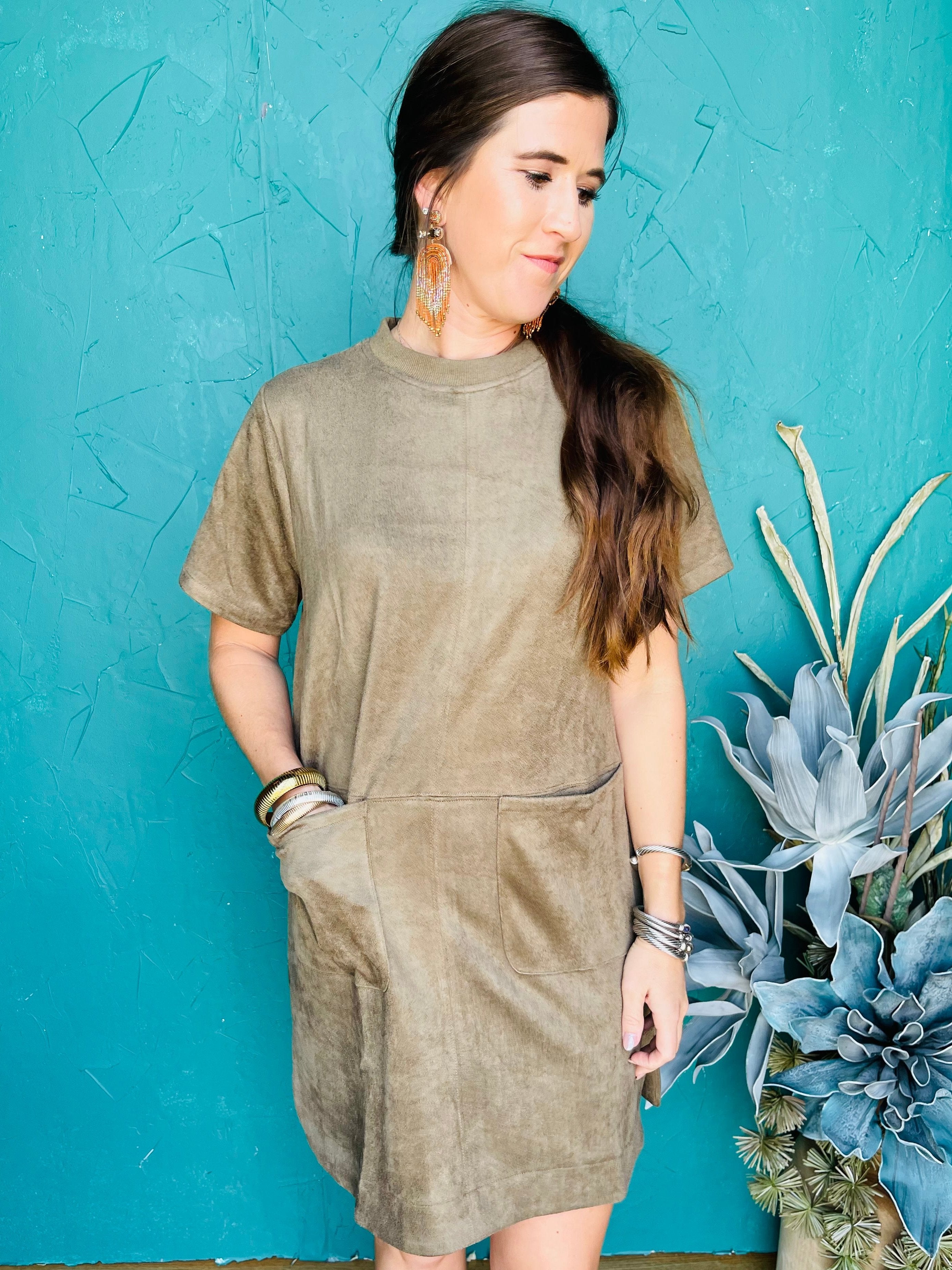 Faux Microsuede S/S Shift Dress