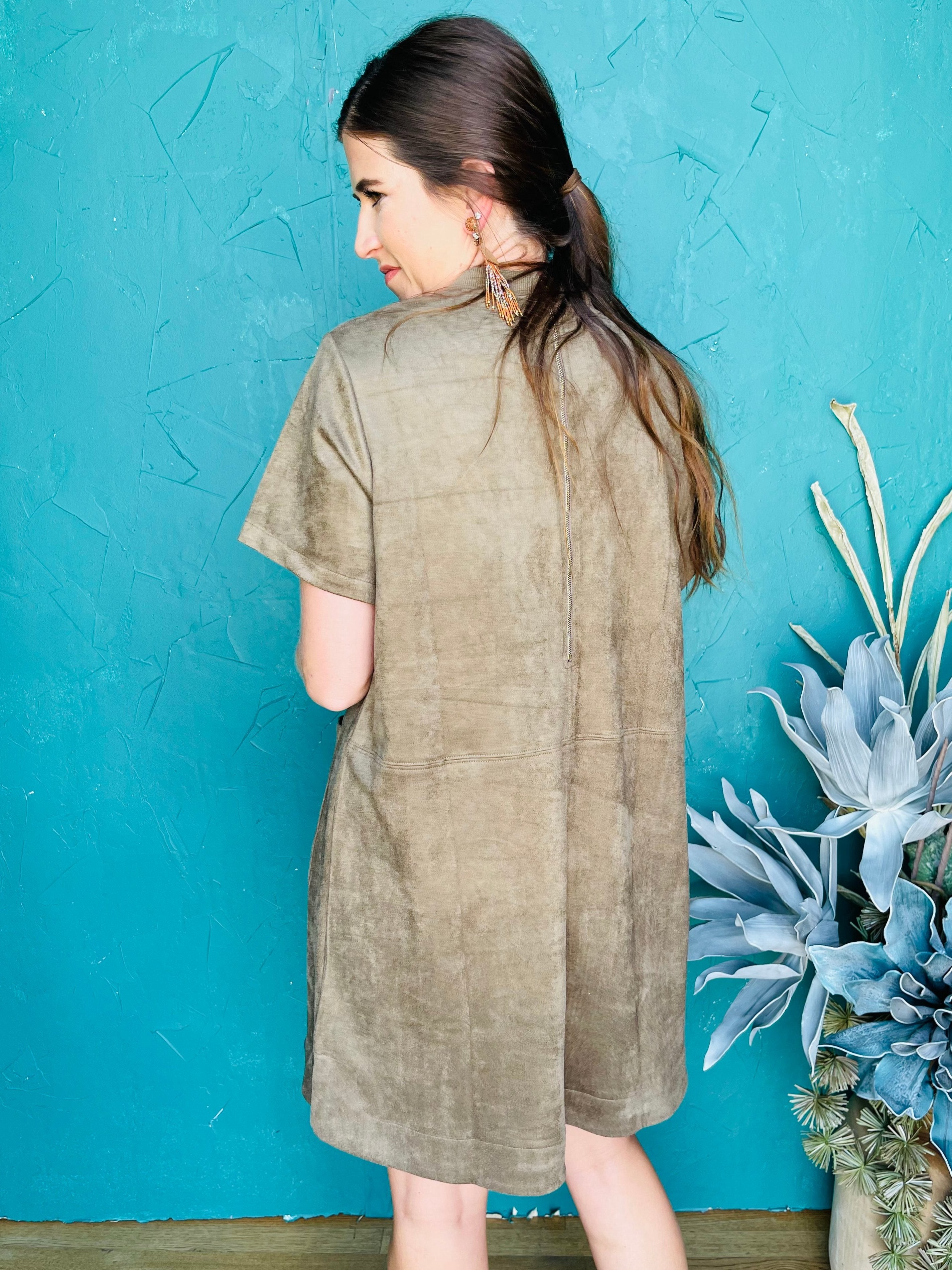 Faux Microsuede S/S Shift Dress