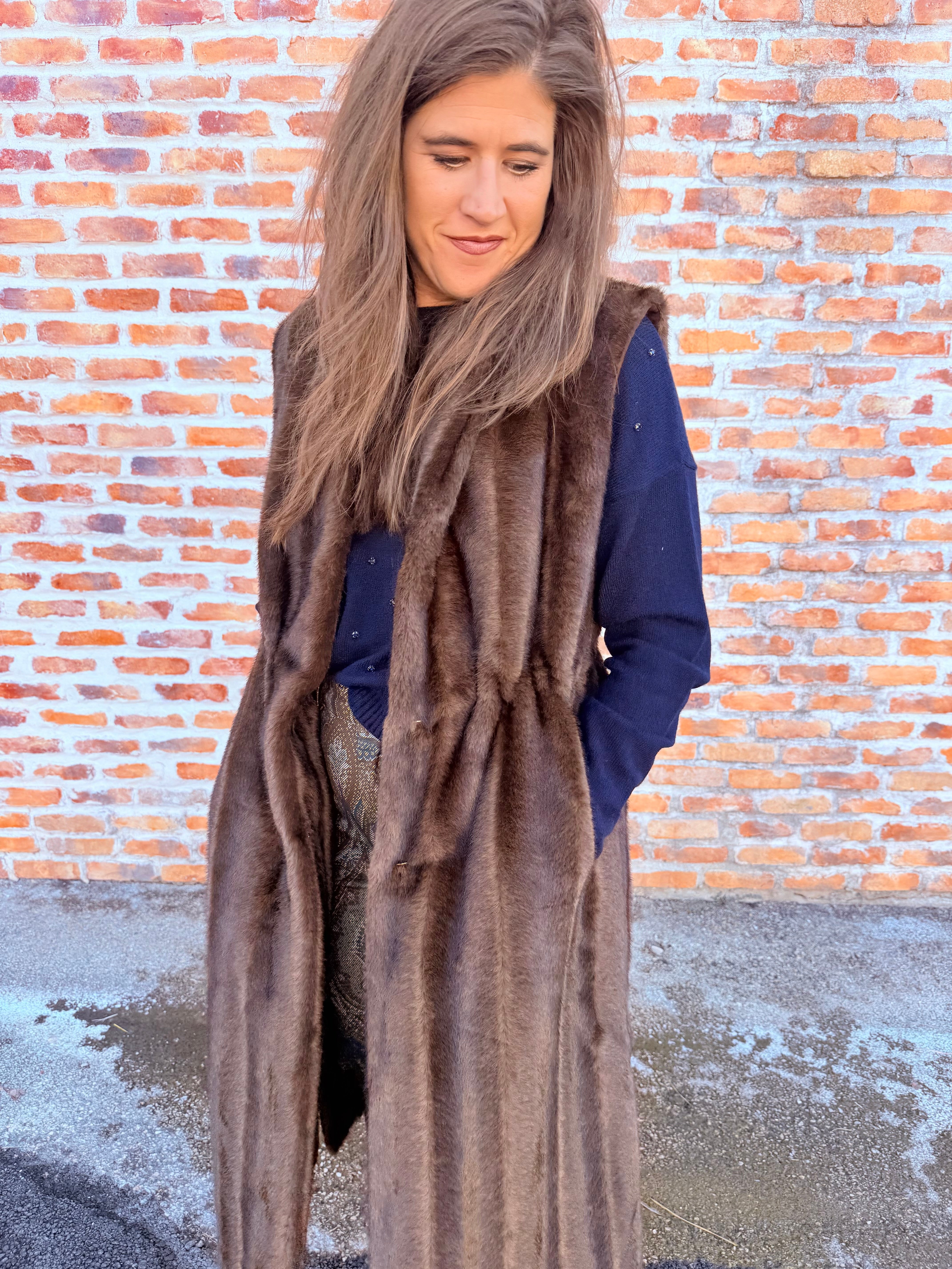 Straight Fit Faux Fur Vest