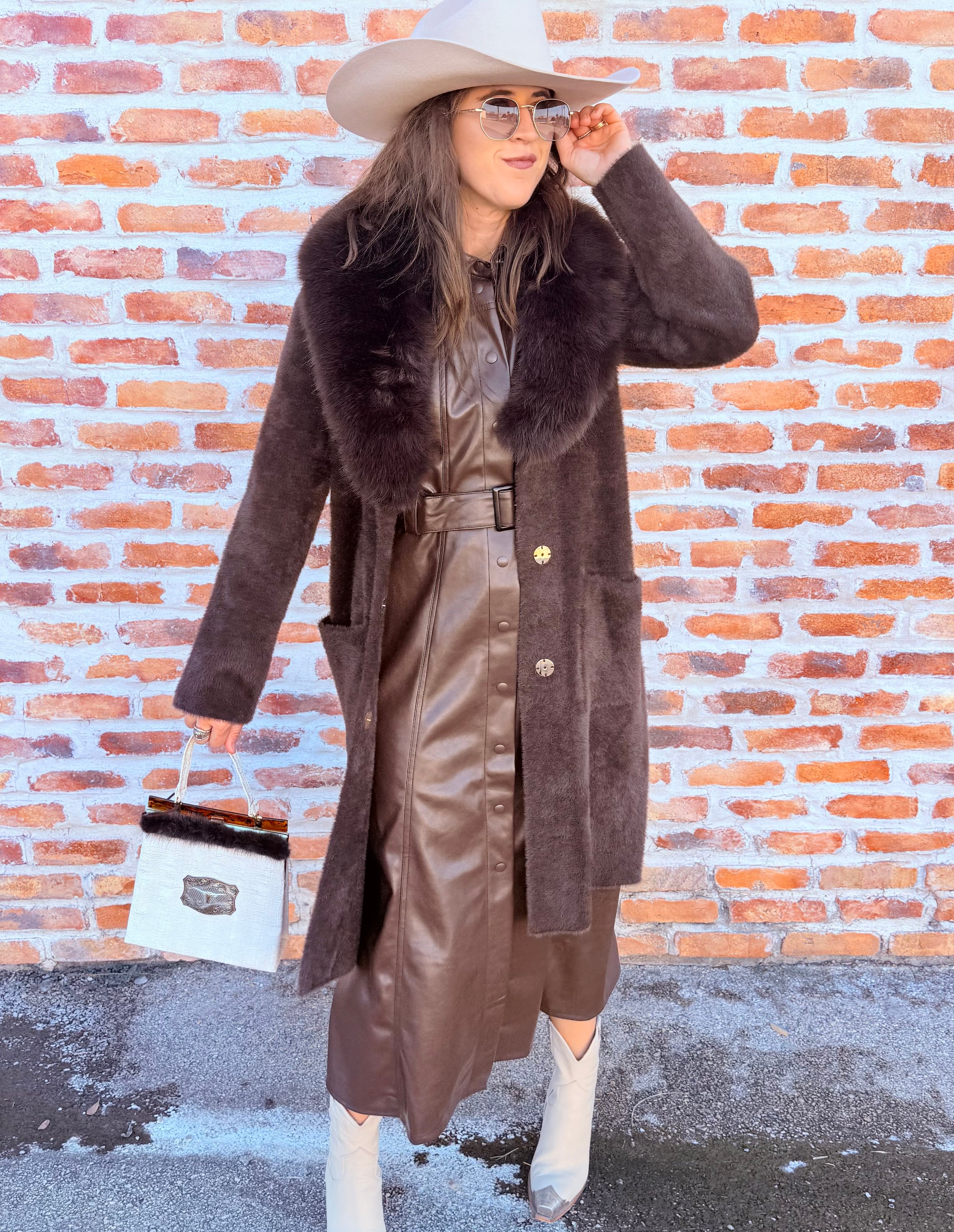 Detachable Faux-Fur Shawl Collar Coat