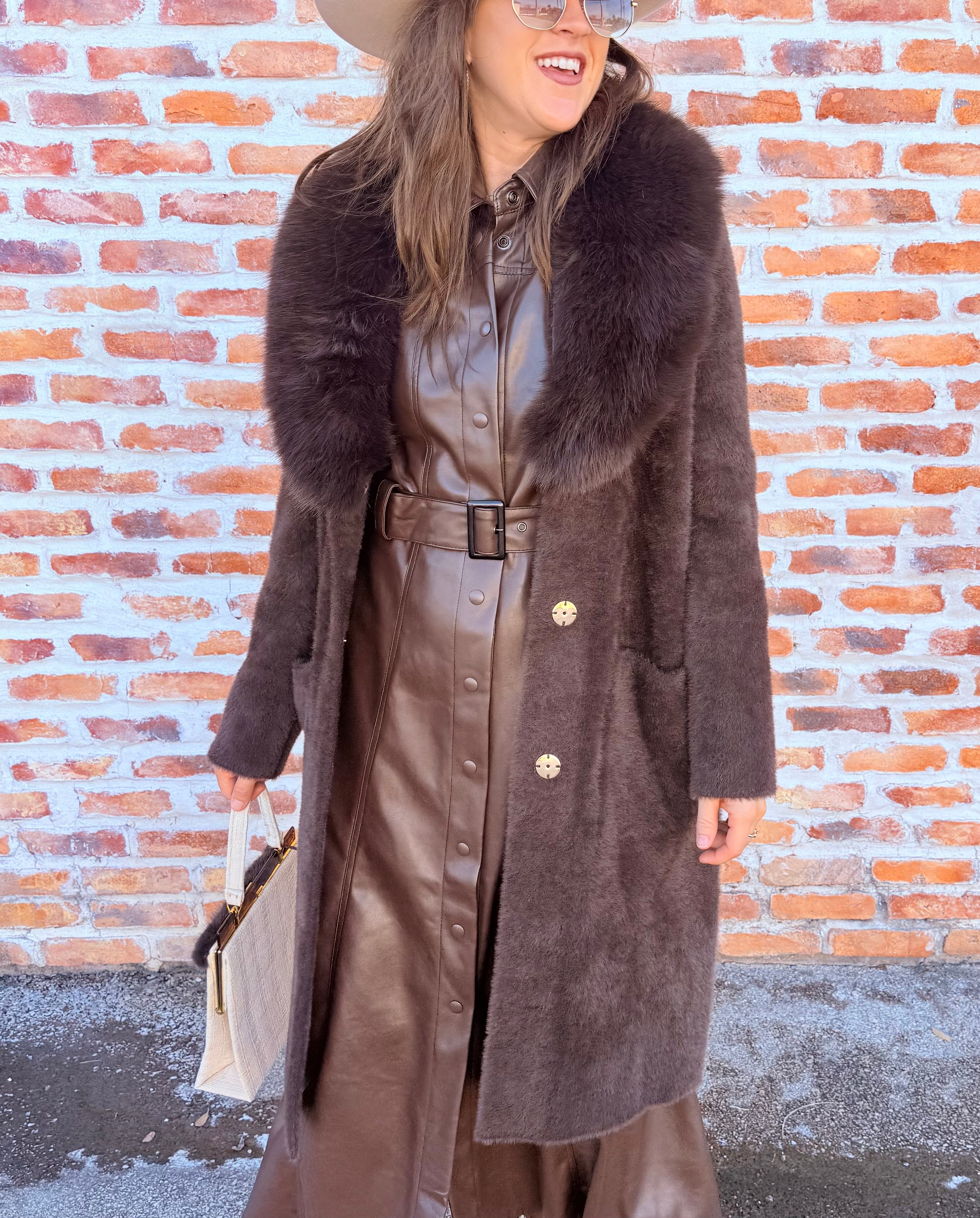 Detachable Faux-Fur Shawl Collar Coat