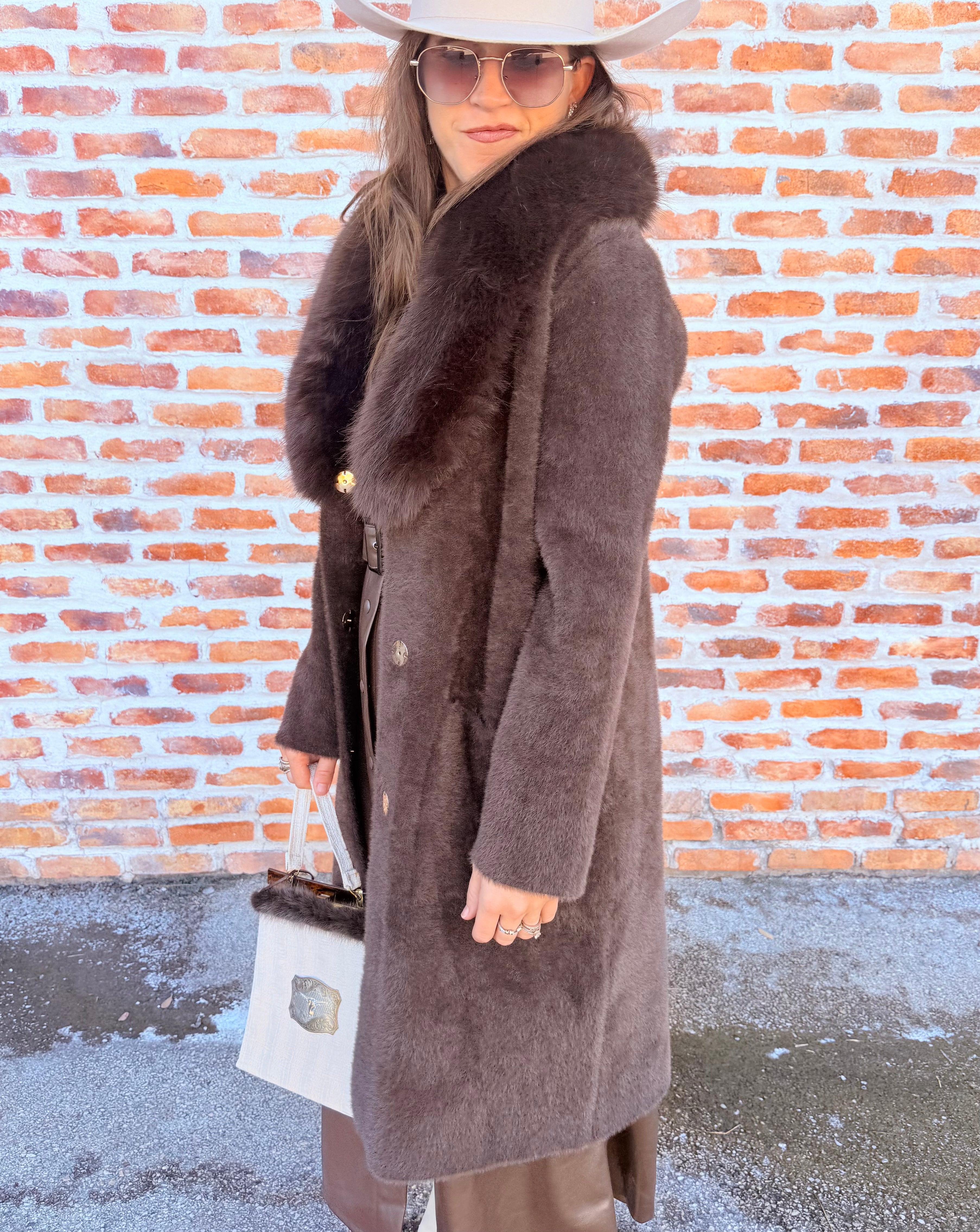 Detachable Faux-Fur Shawl Collar Coat