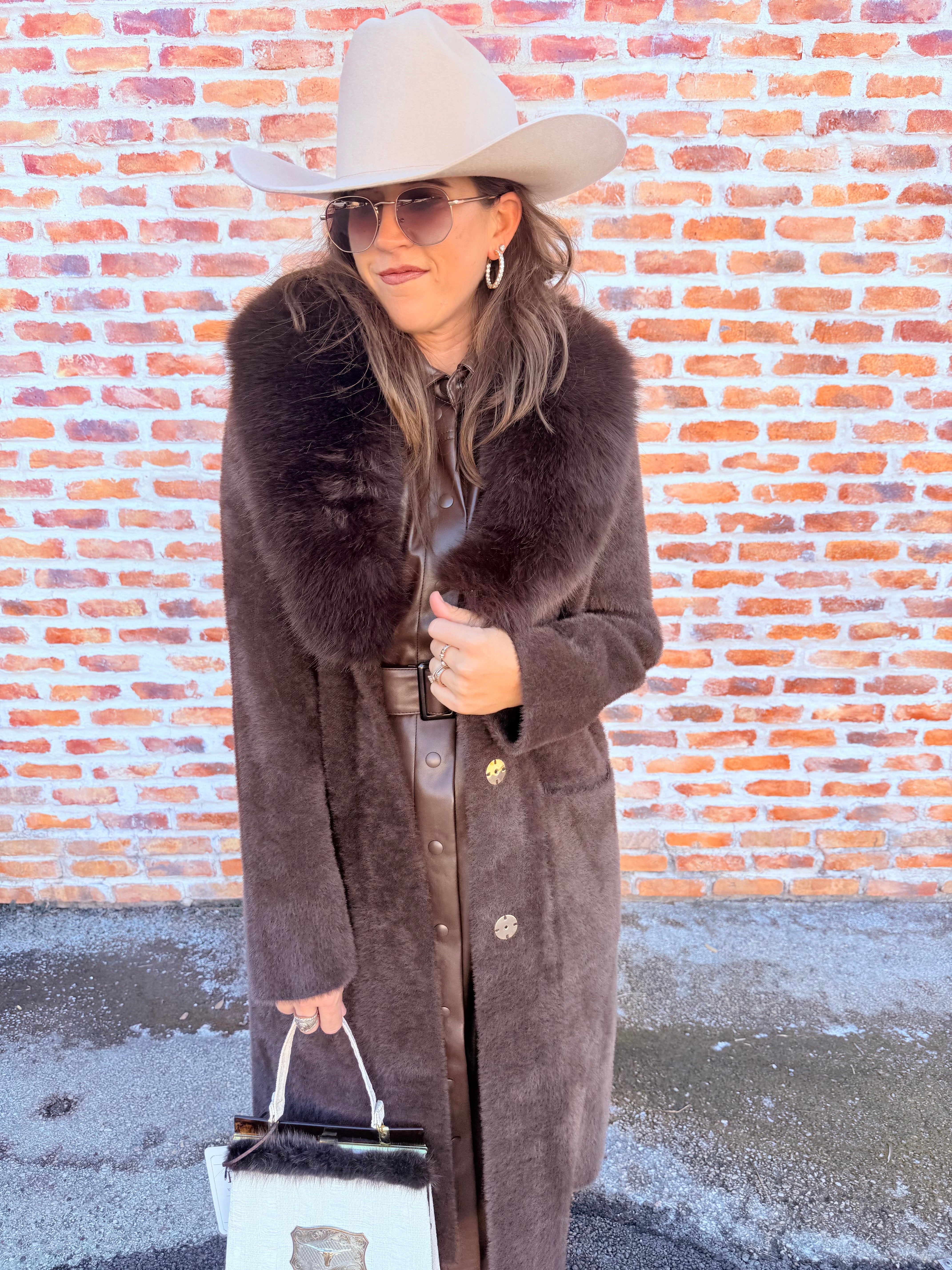Detachable Faux-Fur Shawl Collar Coat