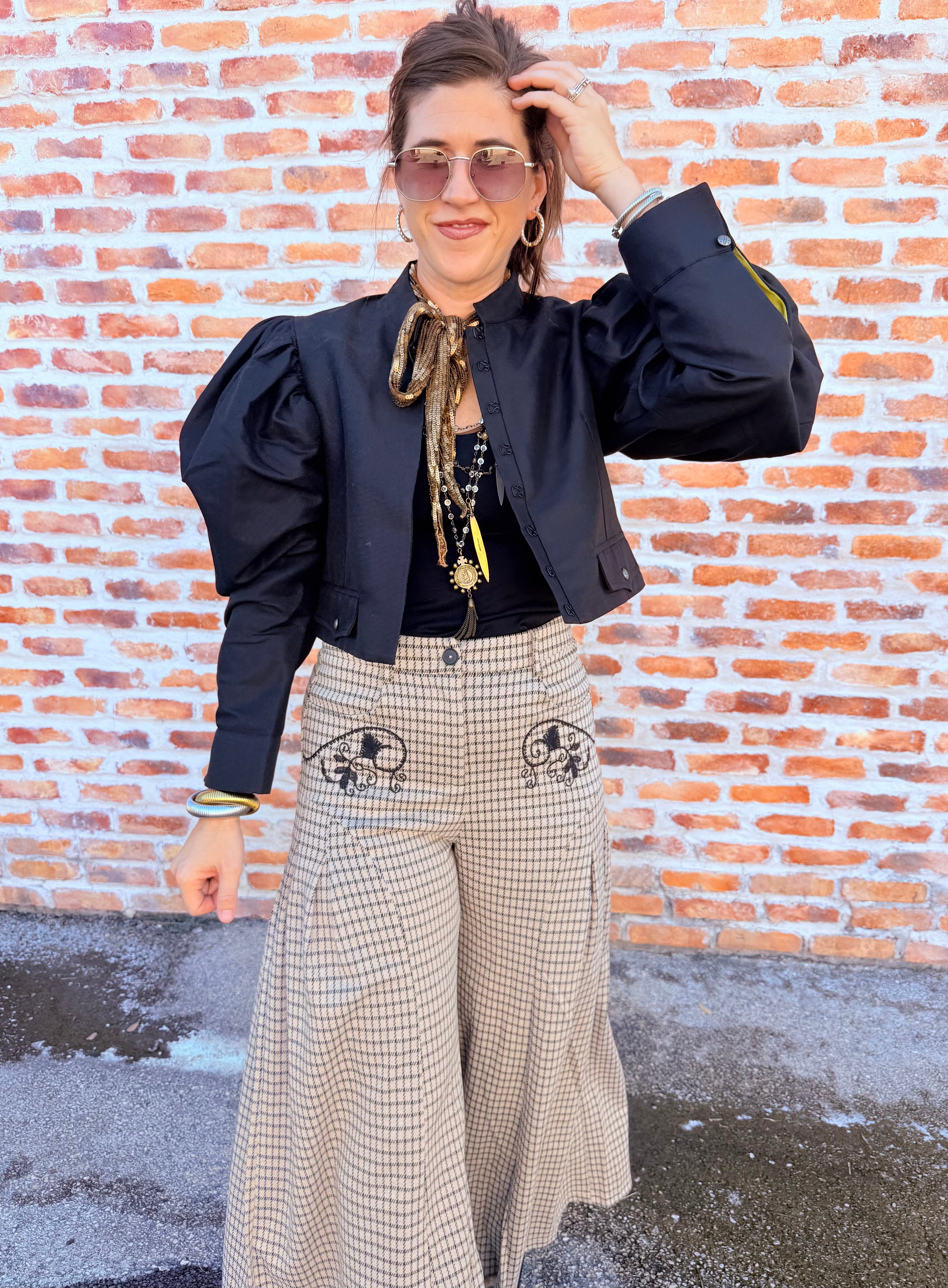 Check Jacquard Palazzo Pant