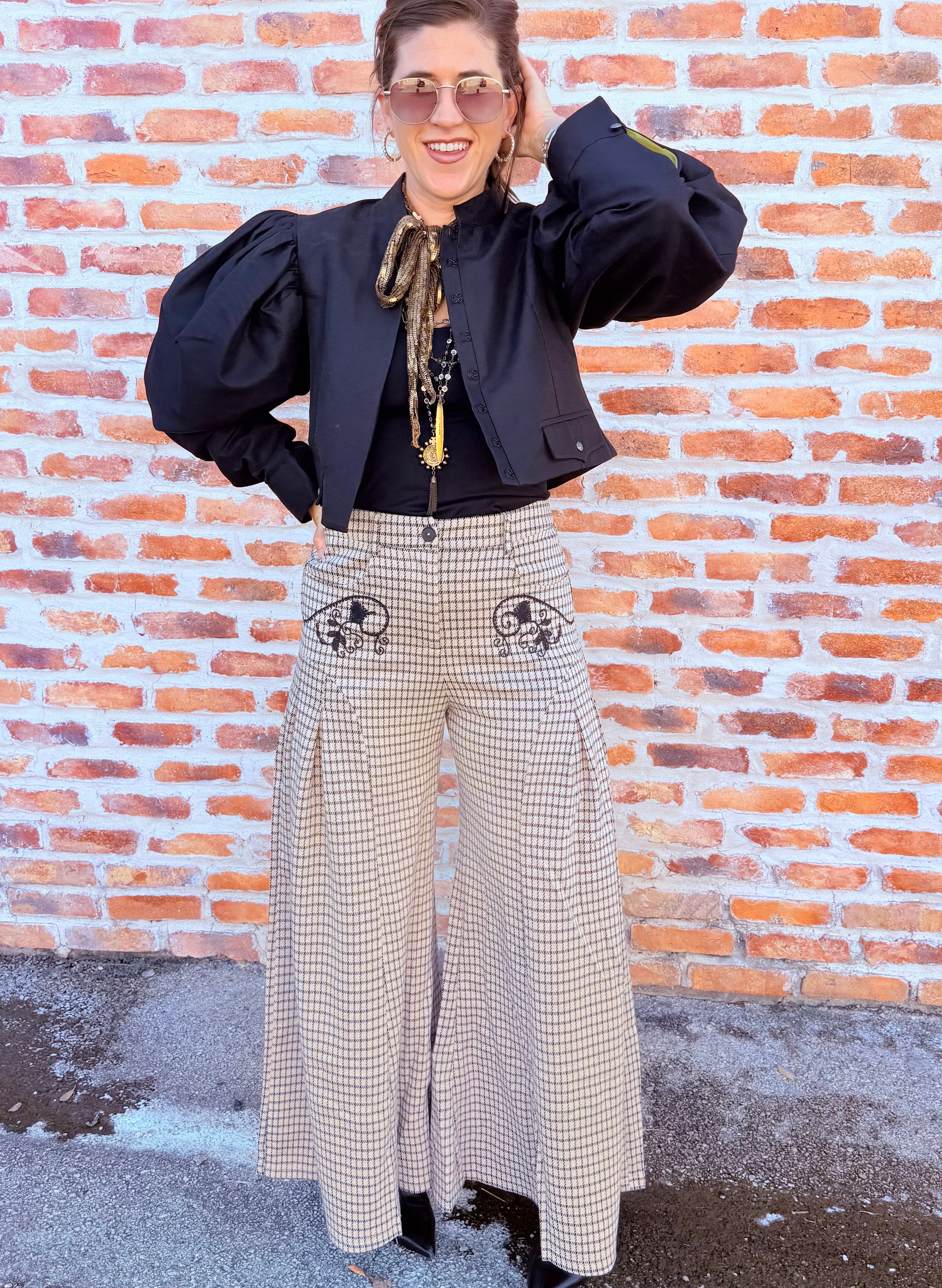 Check Jacquard Palazzo Pant