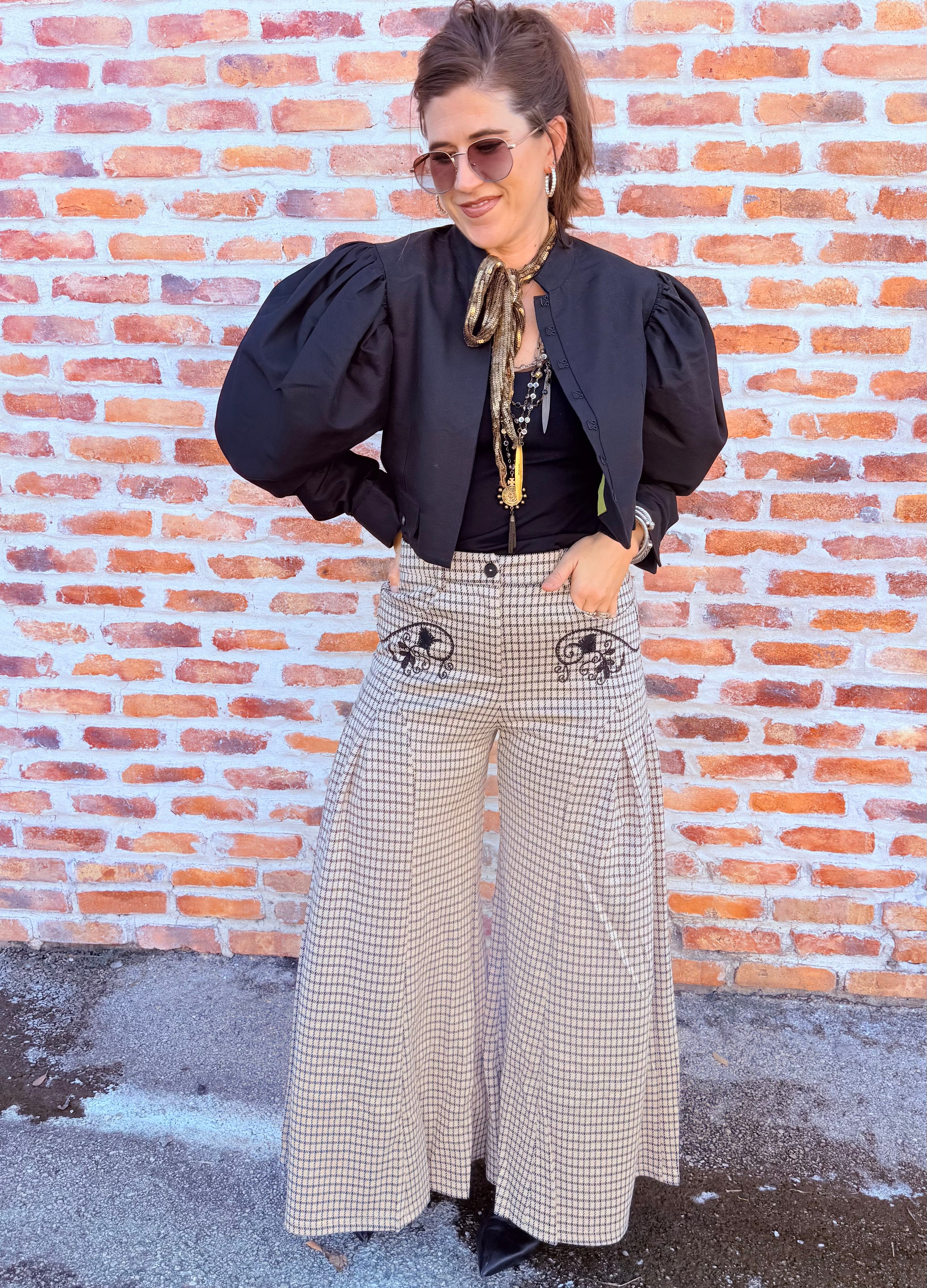 Check Jacquard Palazzo Pant