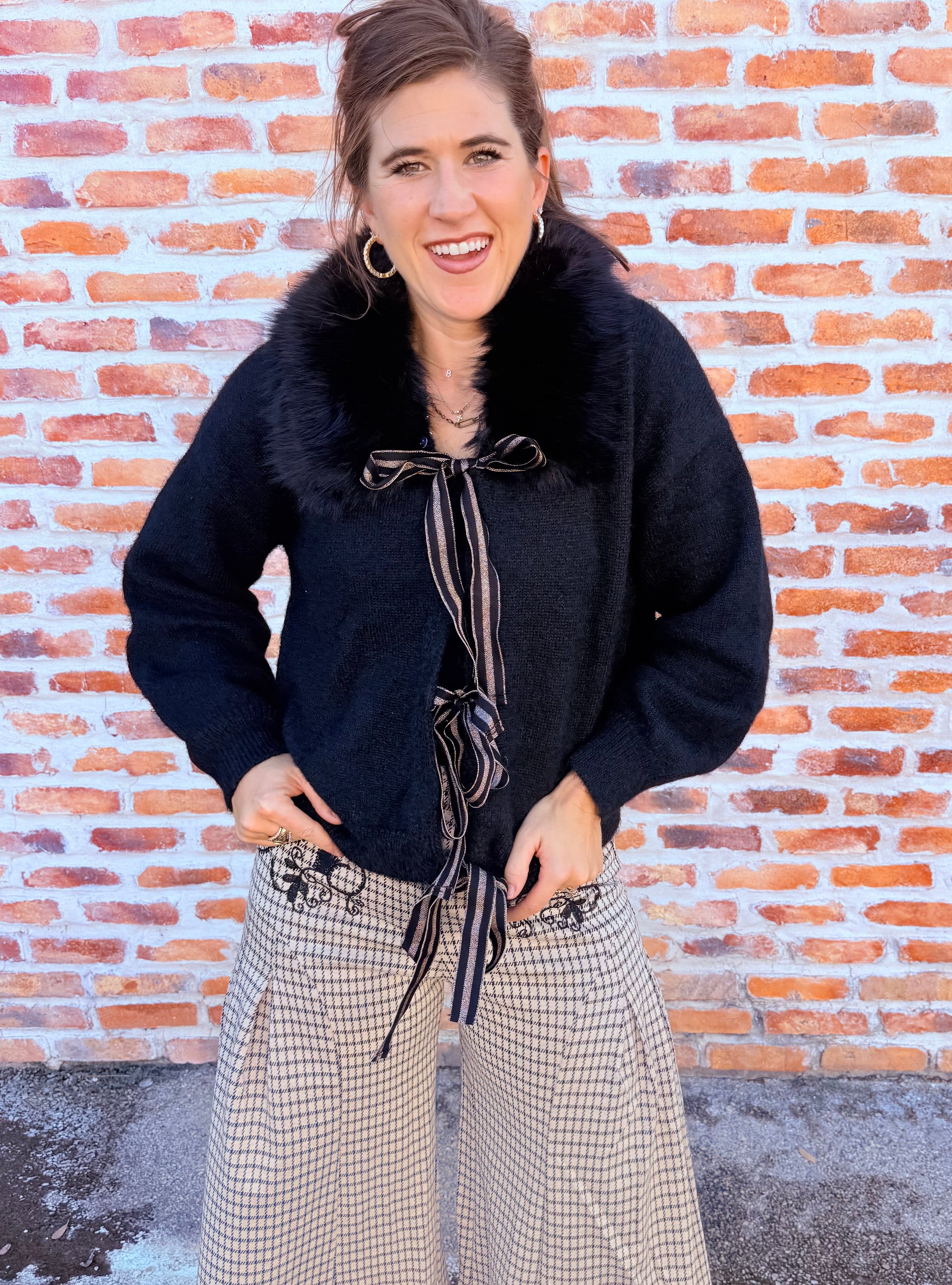 Cardigan With Wool & Fur Collar