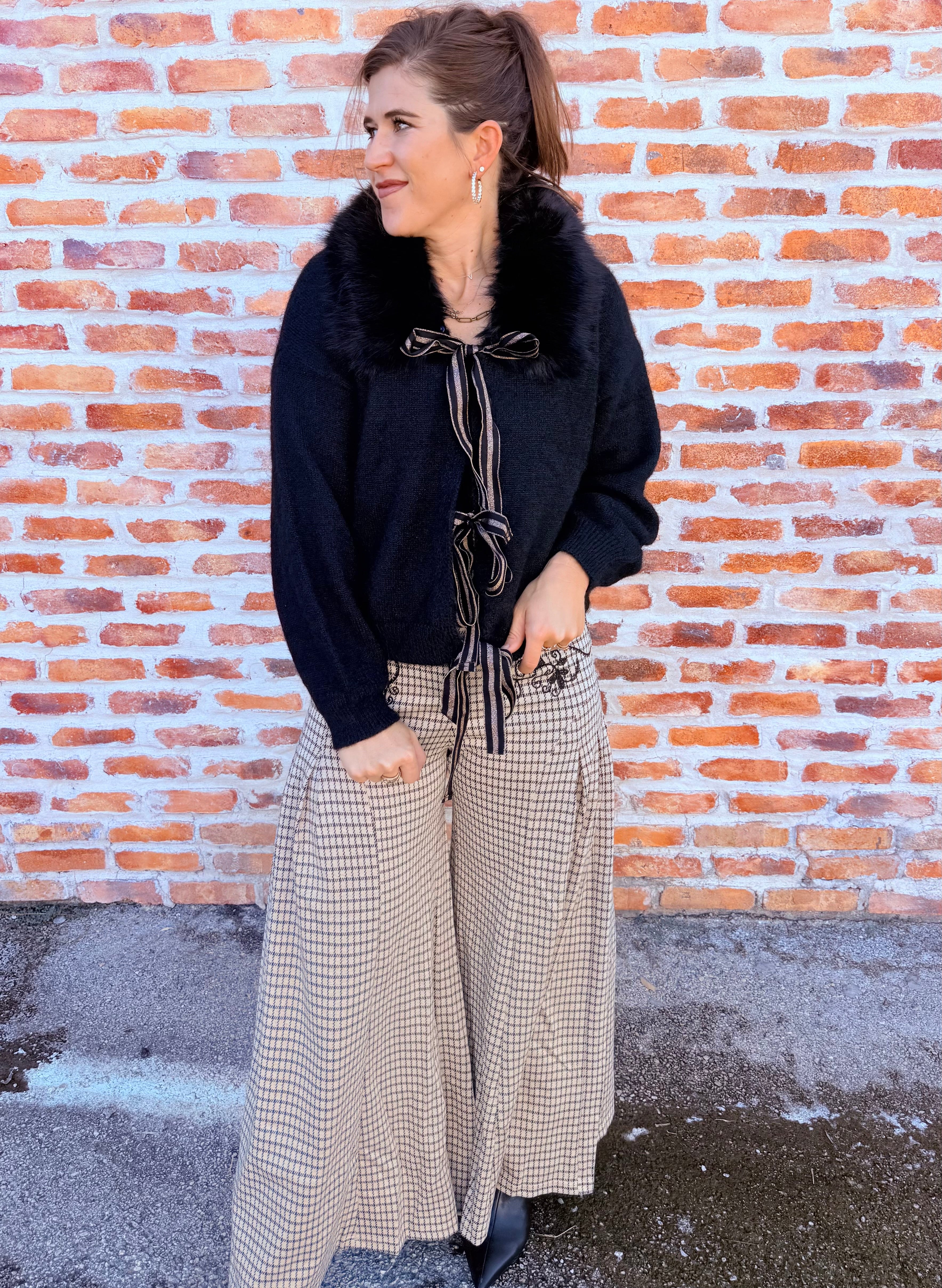 Cardigan With Wool & Fur Collar
