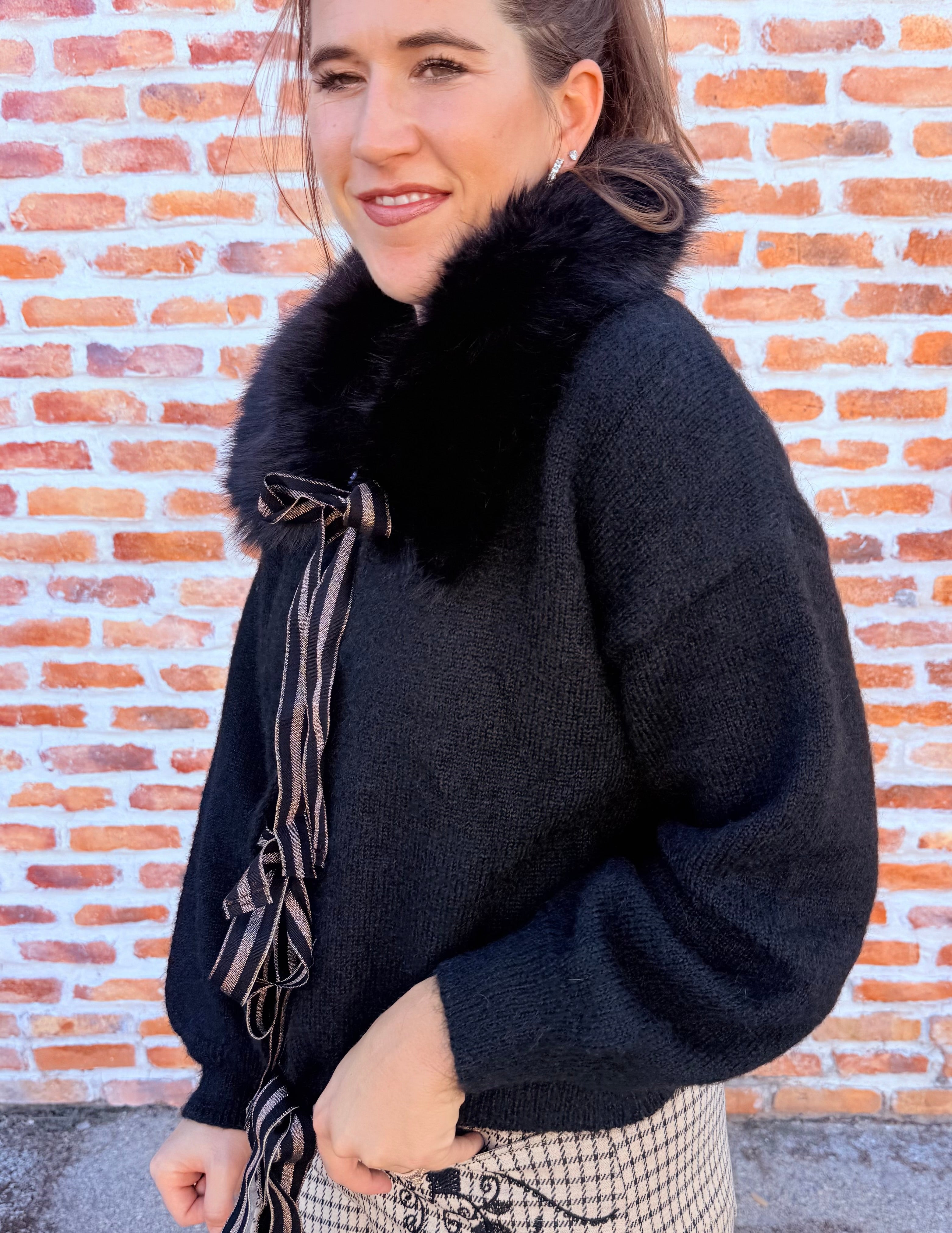Cardigan With Wool & Fur Collar