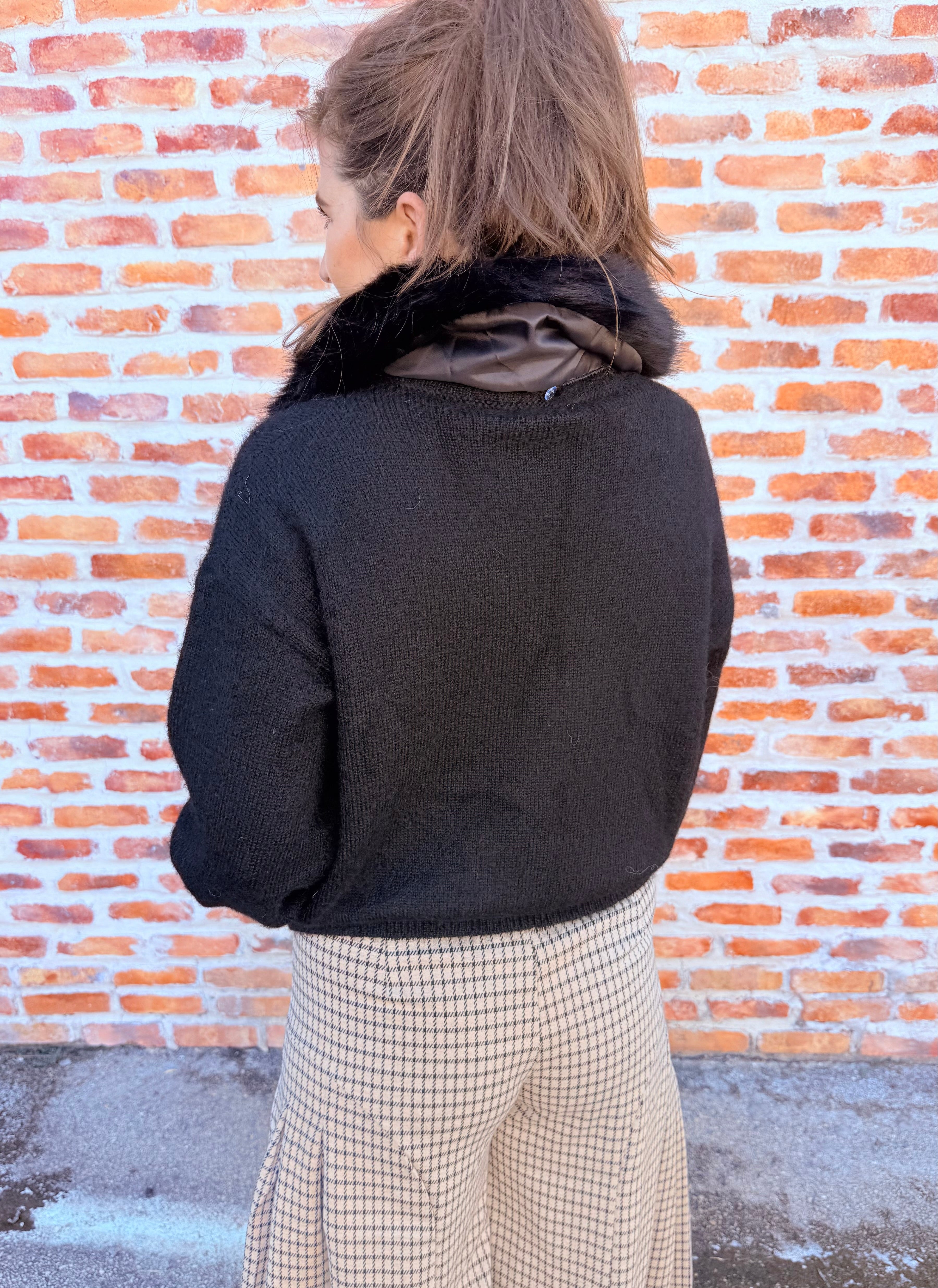 Cardigan With Wool & Fur Collar