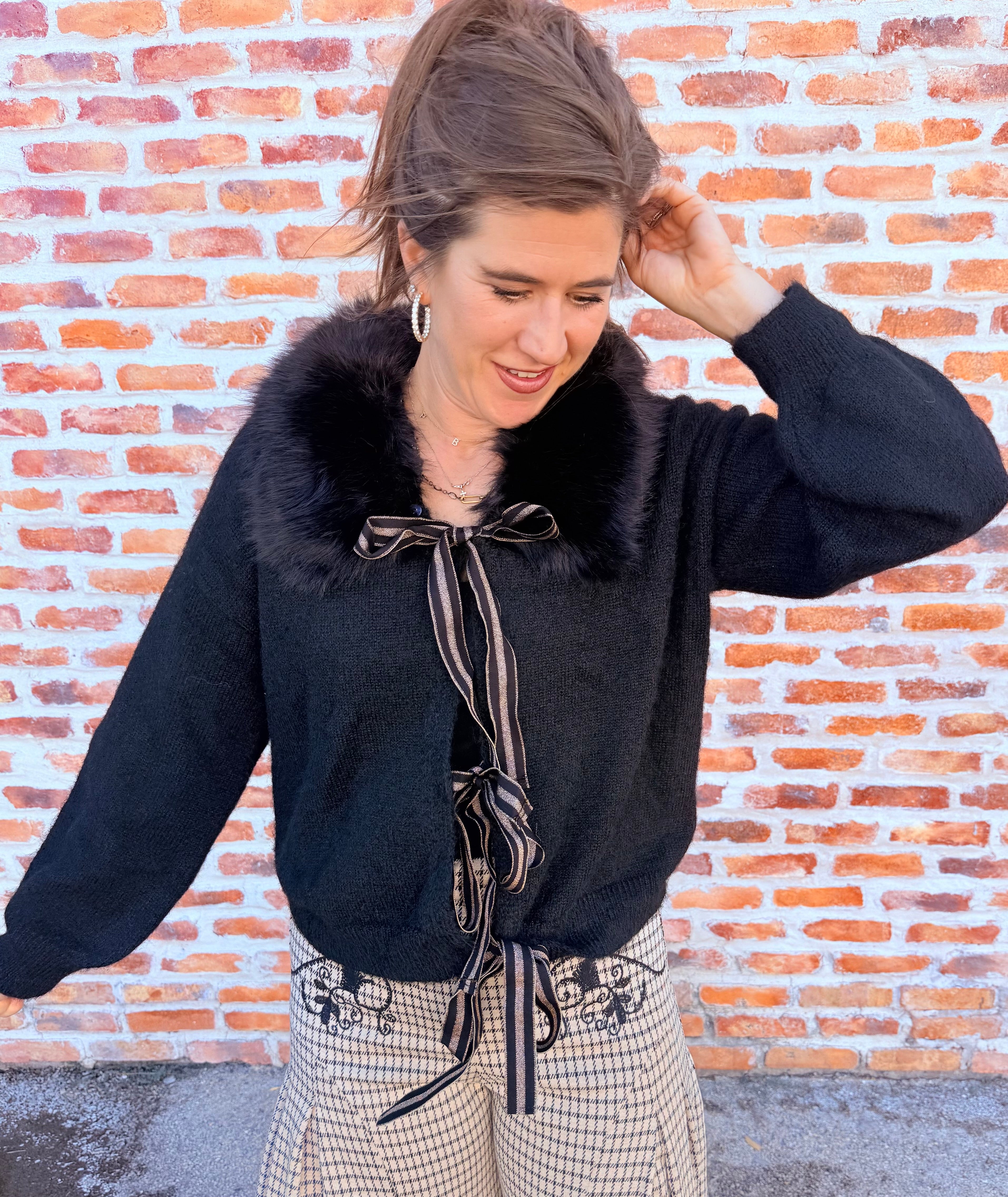 Cardigan With Wool & Fur Collar